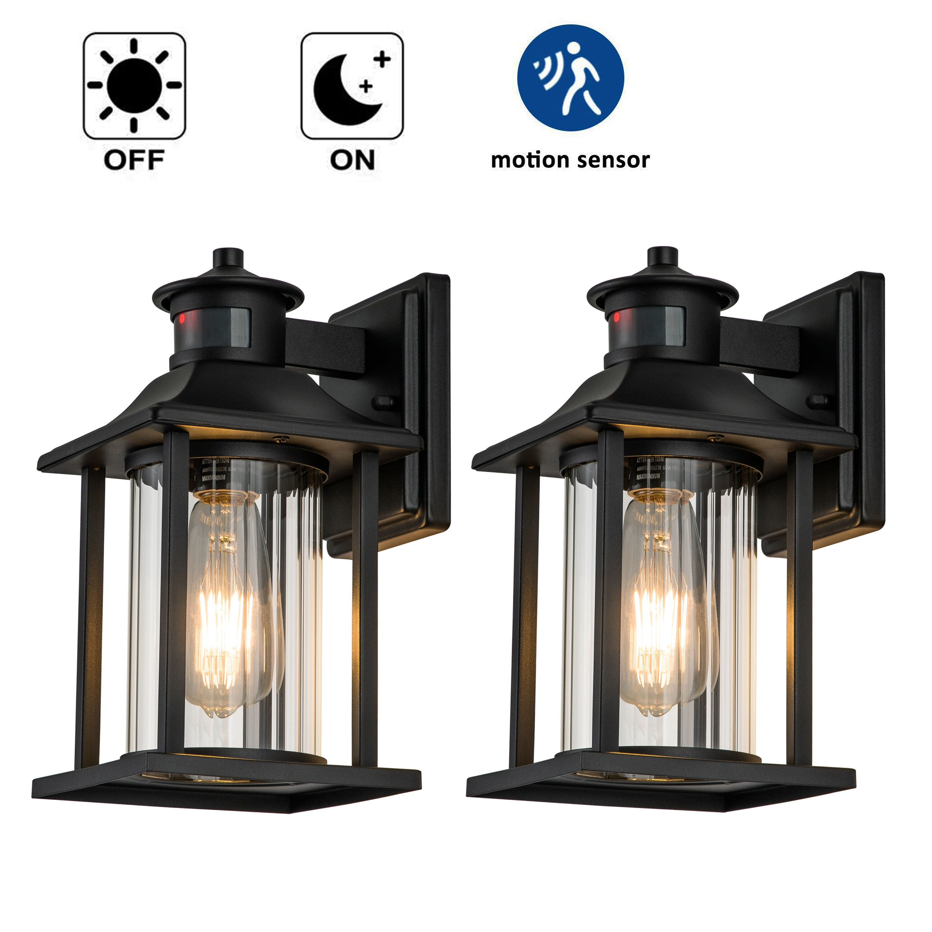C Cattleya 2-Pack Matte Black Motion Sensing Dusk to Dawn Outdoor Wall Lights (E26)