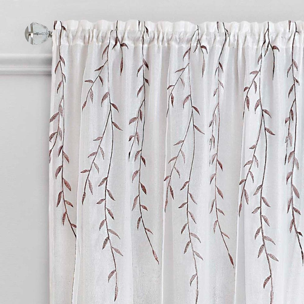 Achim White Floral Rod Pocket Sheer Curtain, 42" x 63"