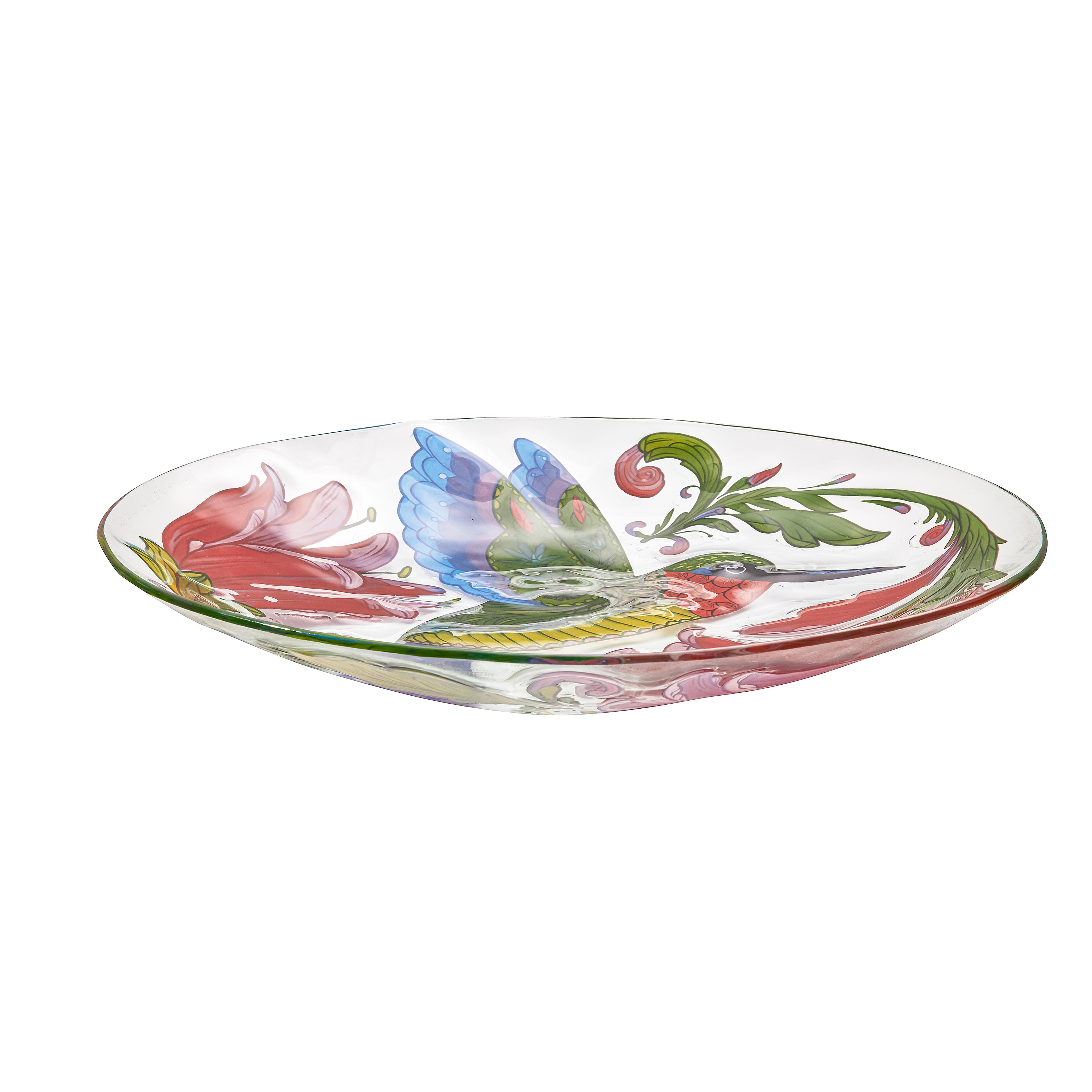 Evergreen Garden 18 inches Glass Bird Bath Bowl, Glass Painted Birdbath or Wild Bird Feeders for Outdoor Bird Bath Stand, Bird Bath Replacement Bowls Only (Hummingbird)
