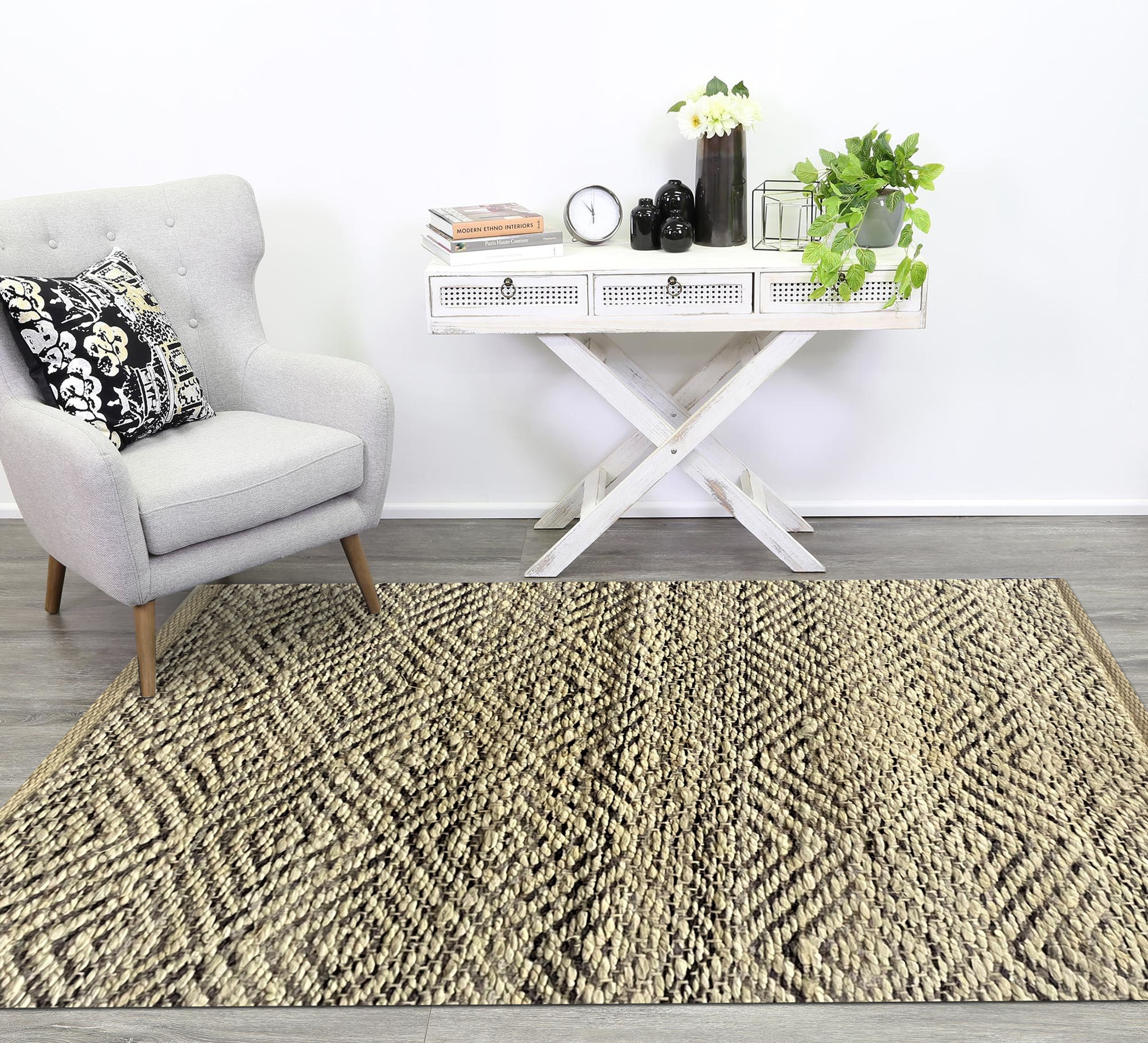 LR Home Clio 2' x 5' Tan/Gray Geometric Jute Blend Adult Indoor Area Runner Rug