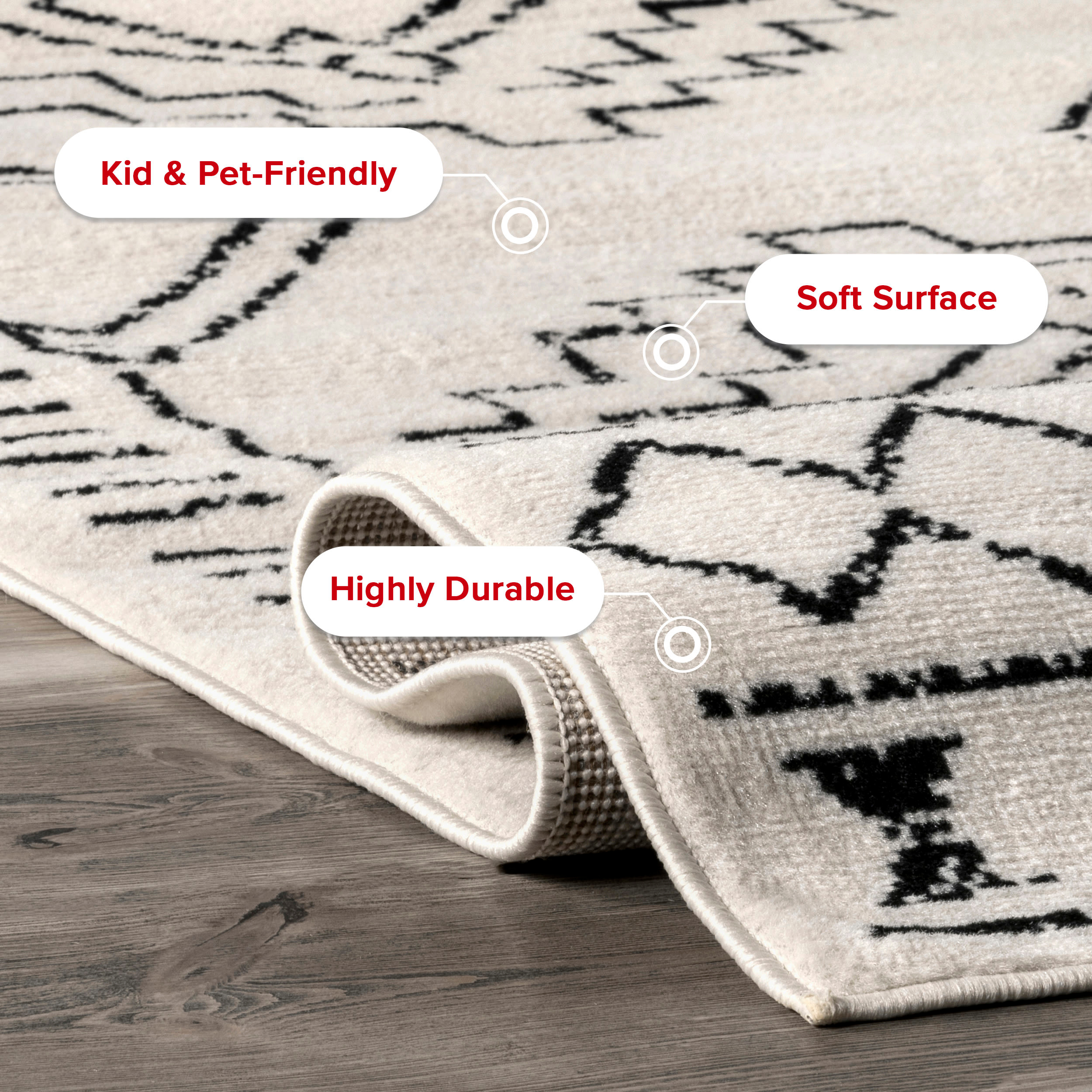 Gray 8' x 10' Rectangular Stain-Resistant Synthetic Area Rug