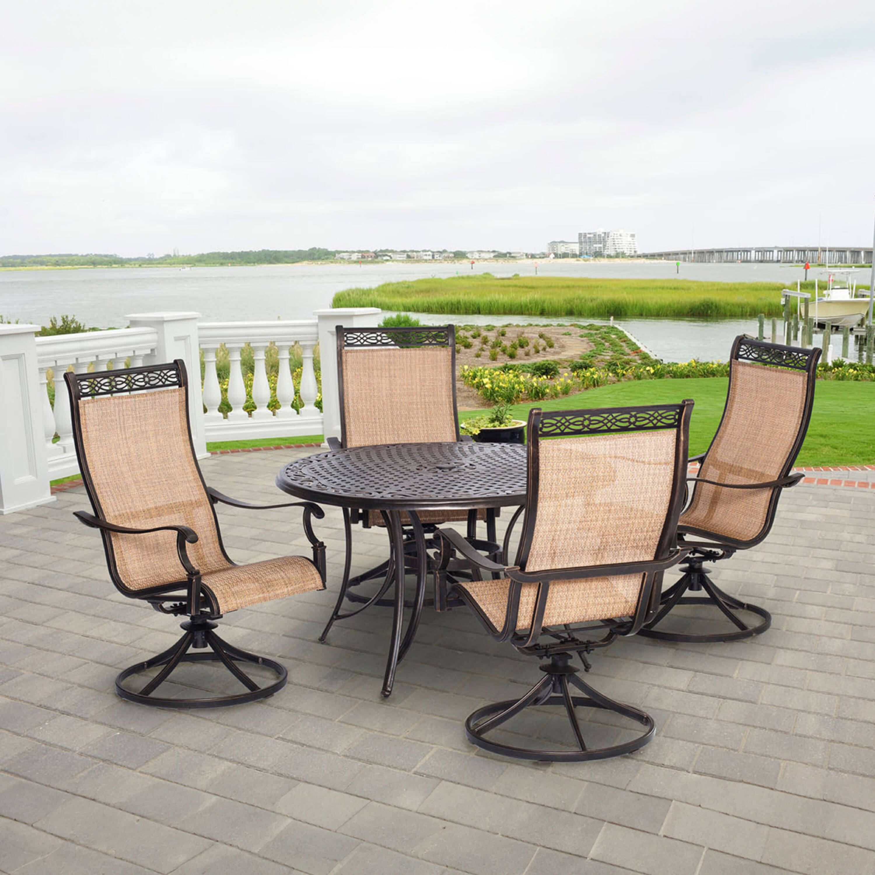Hanover Manor 5-Piece Adult Modern PVC Aluminum Round Patio Dining Set Cast Sling