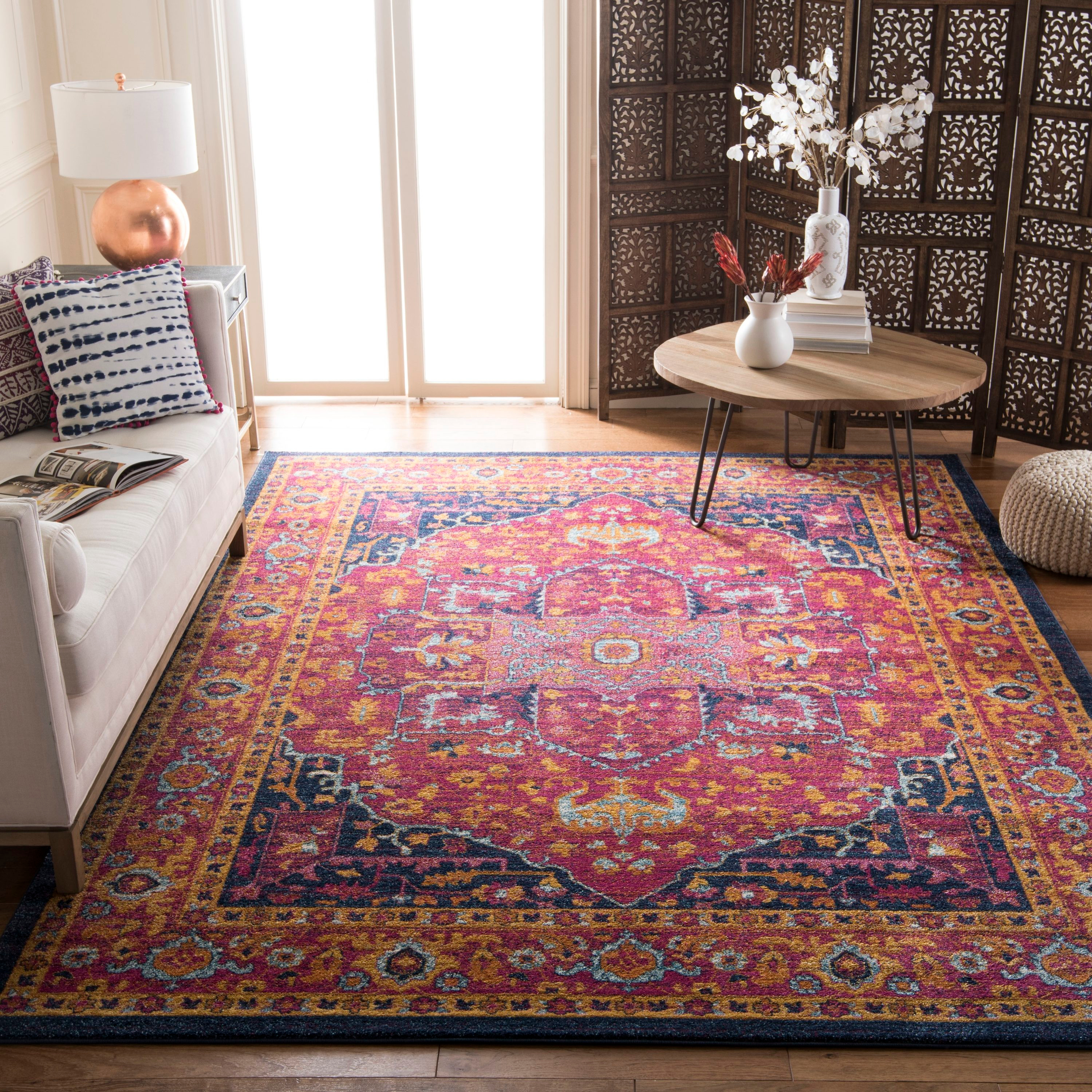SAFAVIEH Evoke Westley Traditional Floral Area Rug, Fuchsia/Orange, 6'7" x 9'