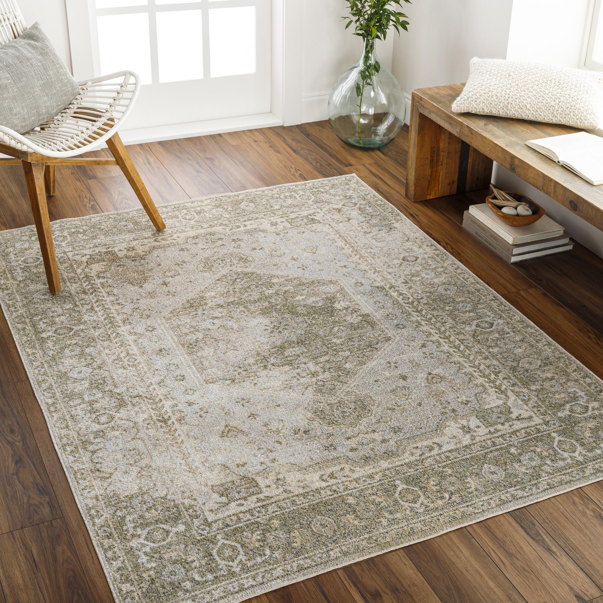 Livabliss Lillian Vintage Washable Area Rug,7'10" x 10',Beige/Sage