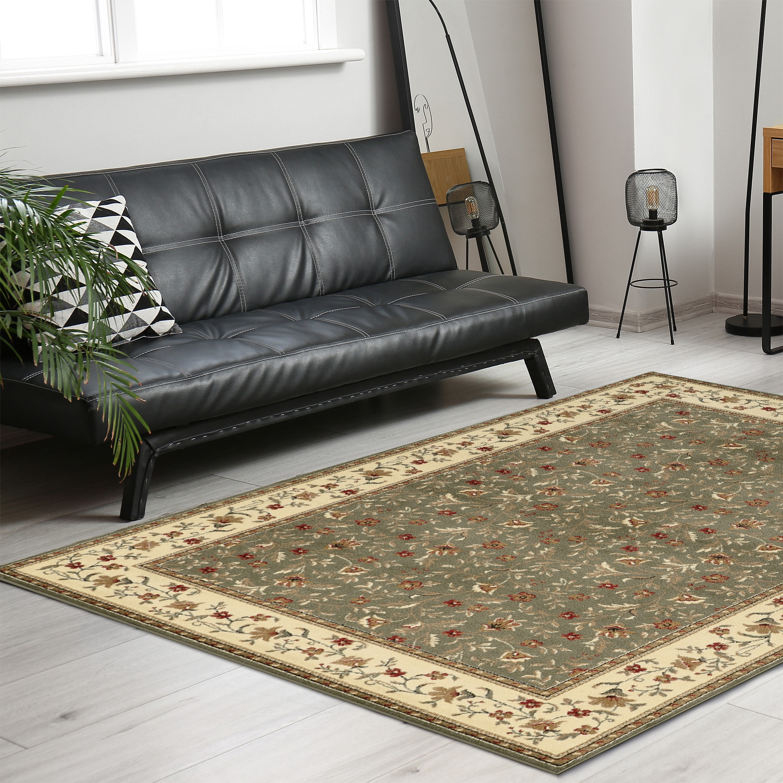 Radici Usa Como Area Rug 1593 Sage Italian Bordered 5' 5" x 7' 7" Rectangle