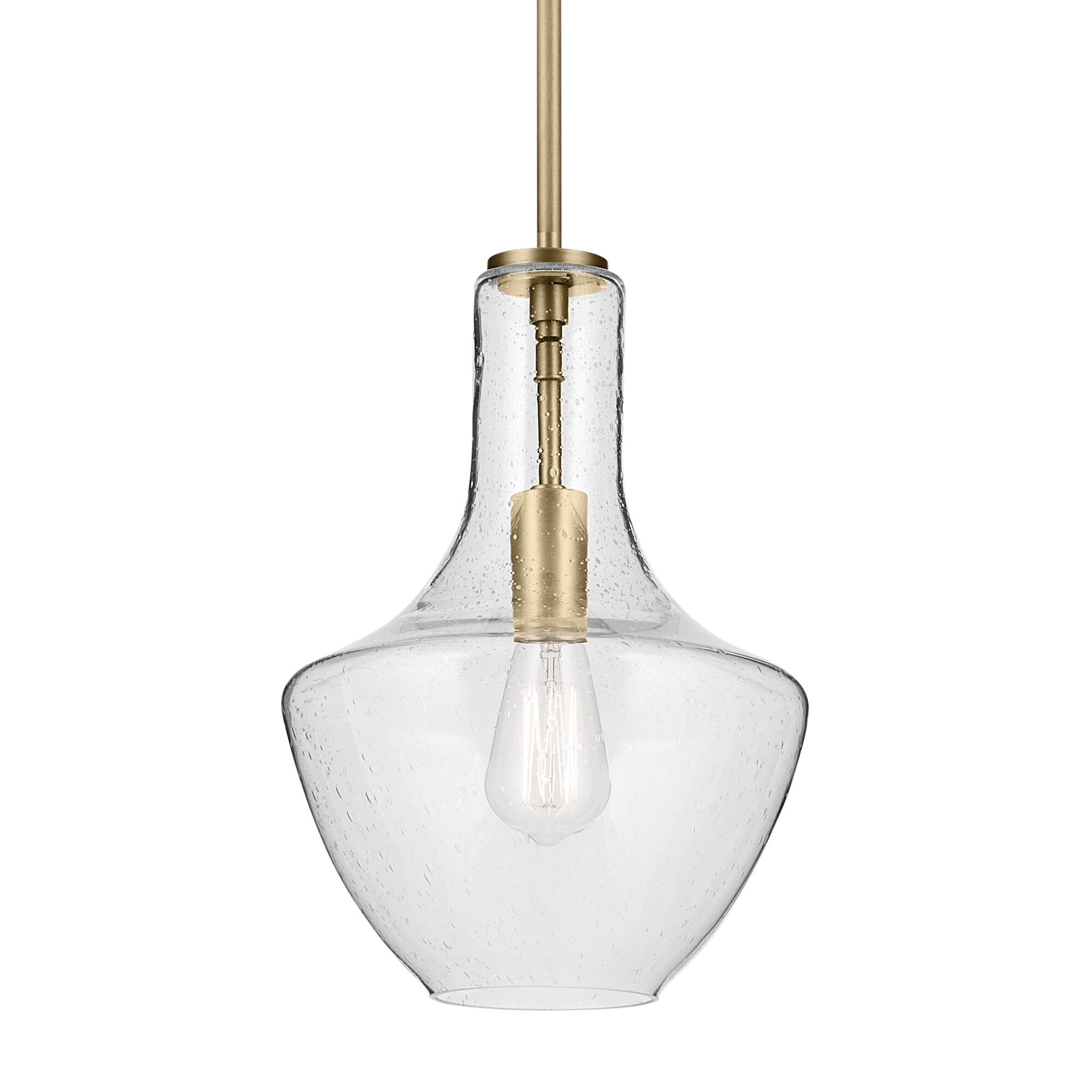 Natural Brass Mini Pendant with Clear Seeded Glass Shade