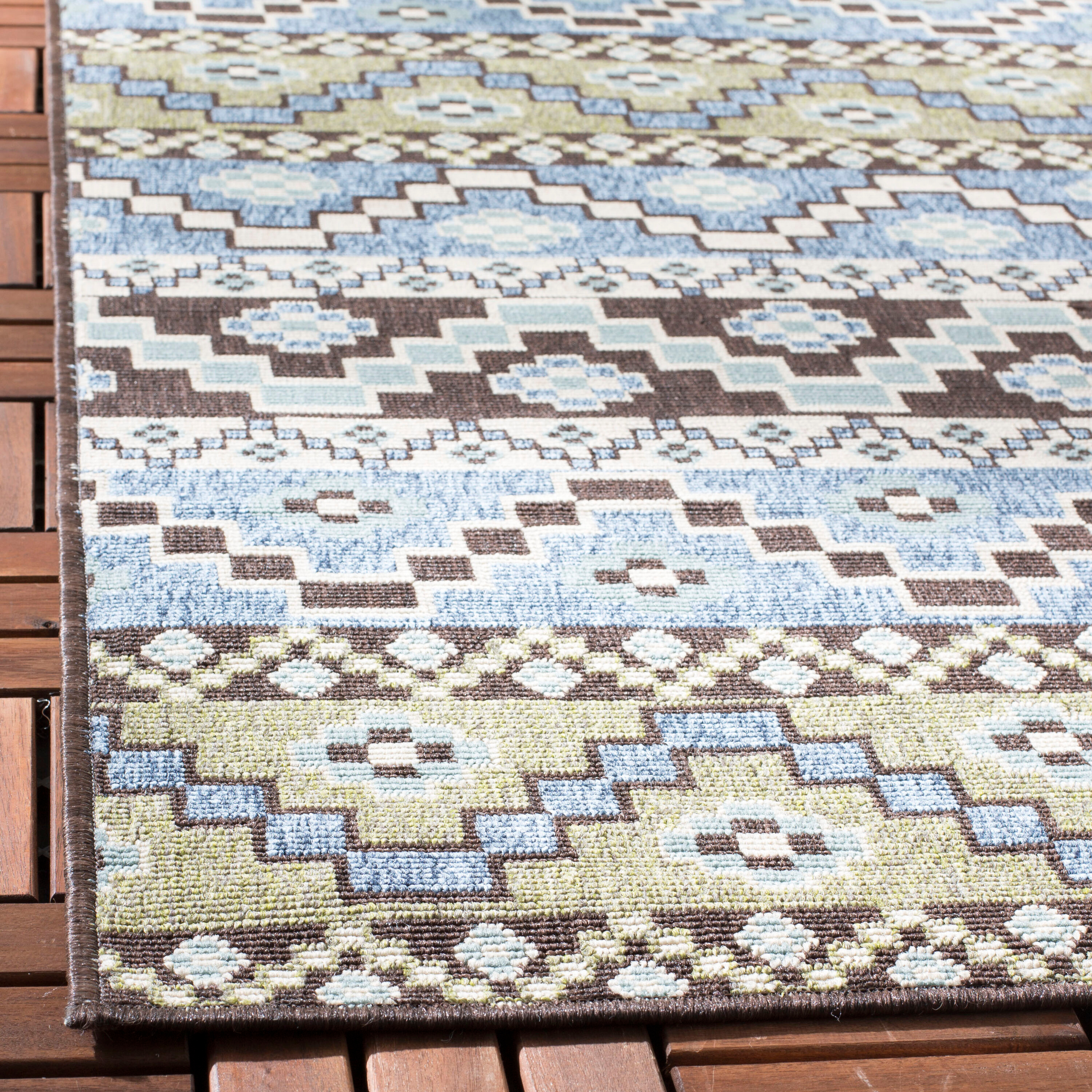 SAFAVIEH Veranda Luwig Geometric Indoor/Outdoor Area Rug, Blue/Creme, 9' x 12'