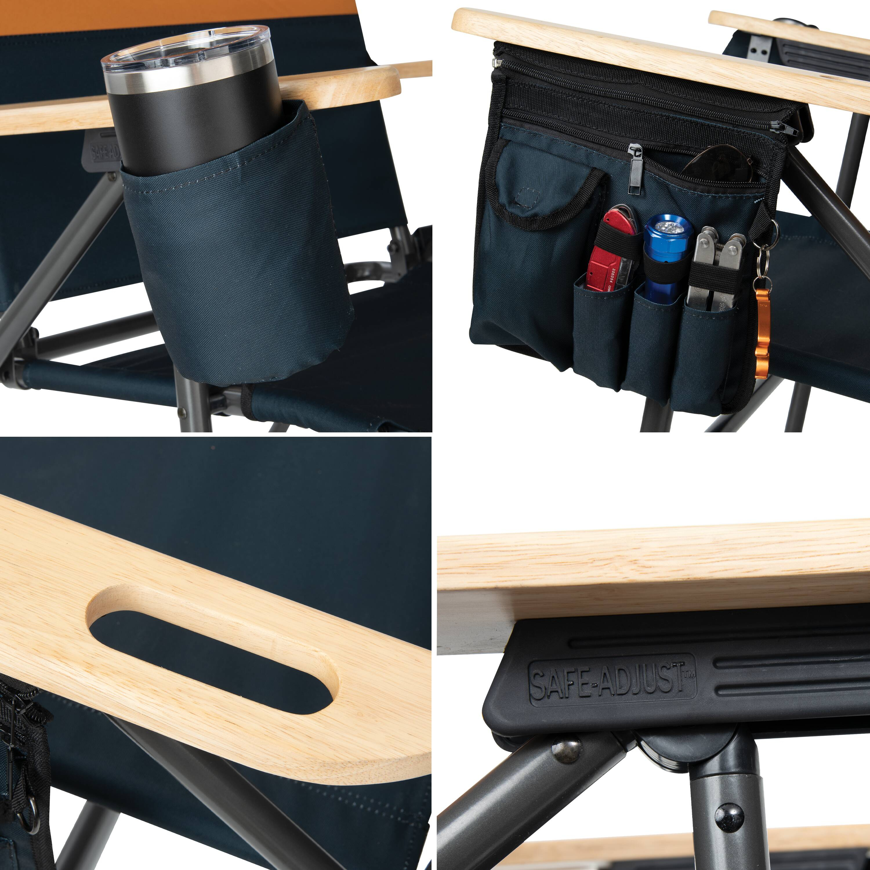 Gray and Black Steel Frame XXL Camping Chair with Wood Arms