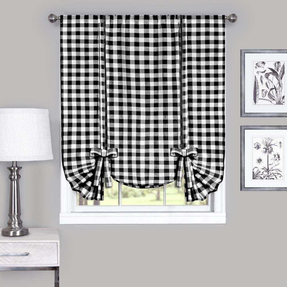 Buffalo Black Plaid Modern Window Curtain Panel : 42" x 63" Tie Up Shade - Single