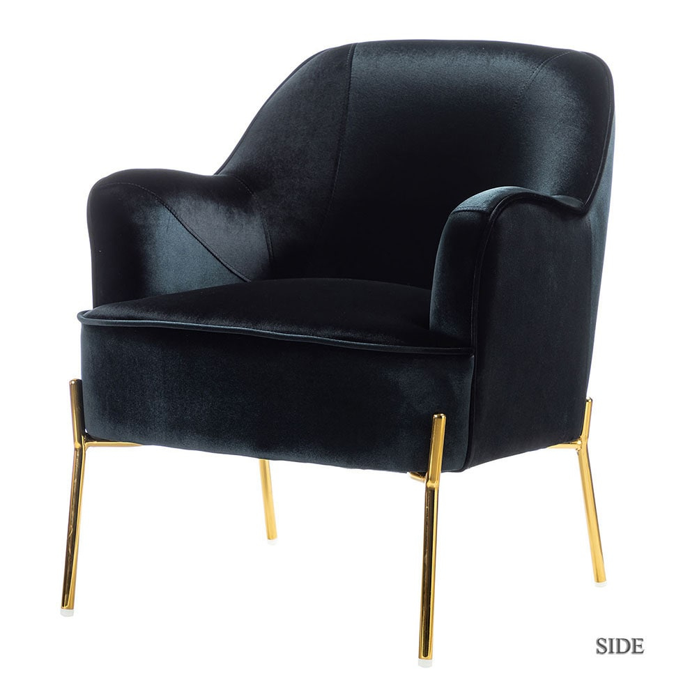 Elegant Black Velvet Curved Backrest Accent Chair with Golden Metal Legs