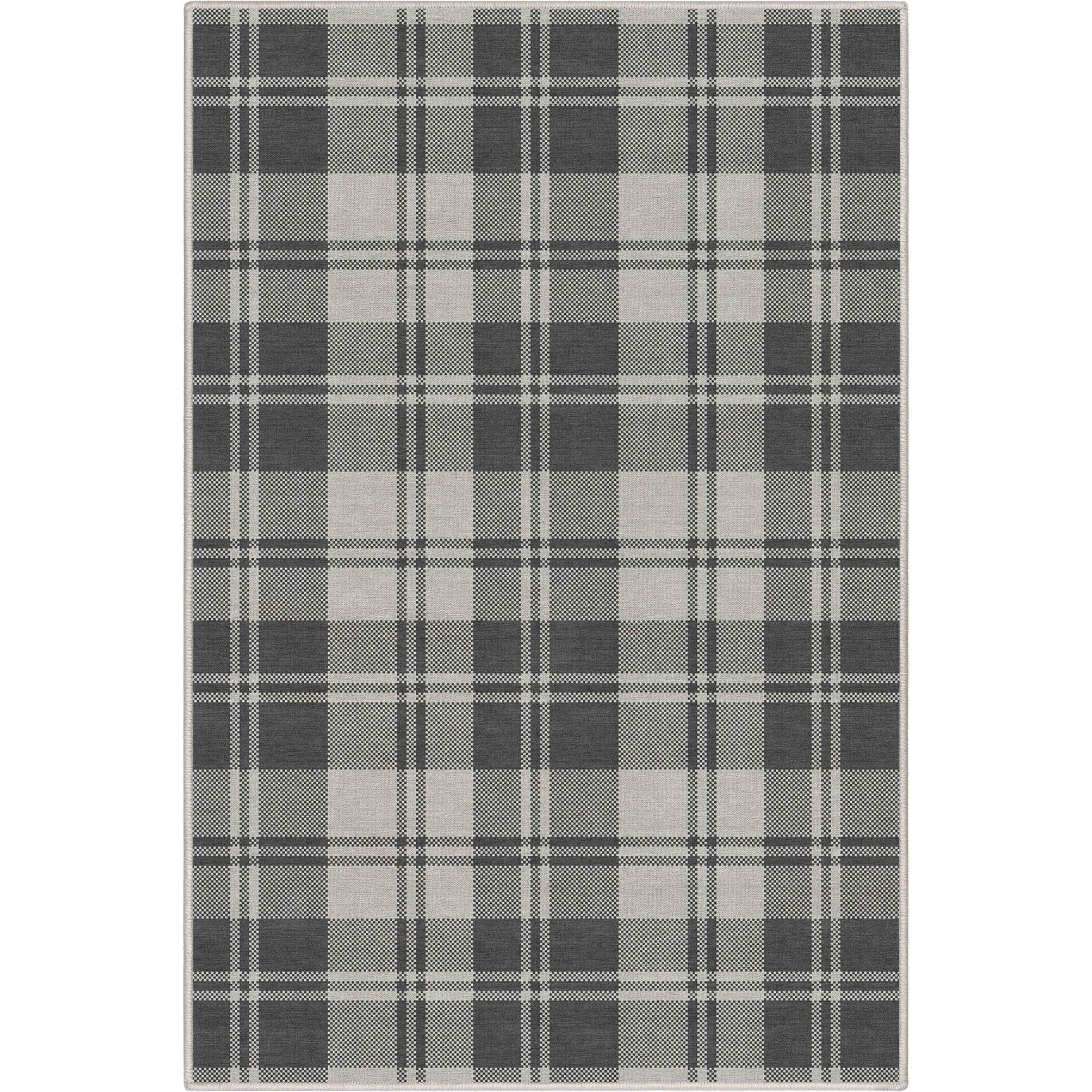 Well Woven Apollo Plaid Modern Dark Grey Flat Pile Easy to Clean 3'3" x 5' Area Rug for Living Room Dining Room Bedroom and Kitchen