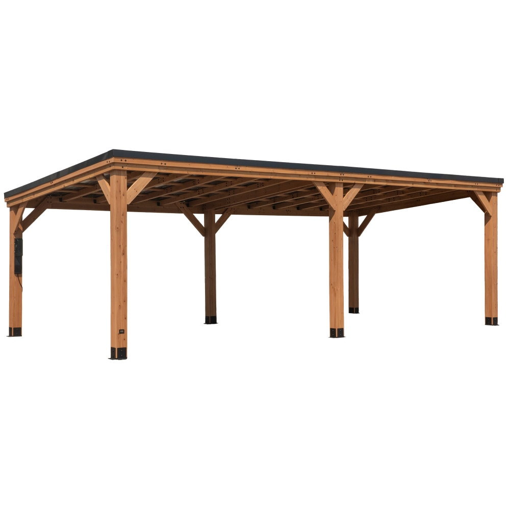 Backyard Discovery Arcadia 24'x12' Cedar Wood Gazebo, Galvanized Steel Roof, PowerPort