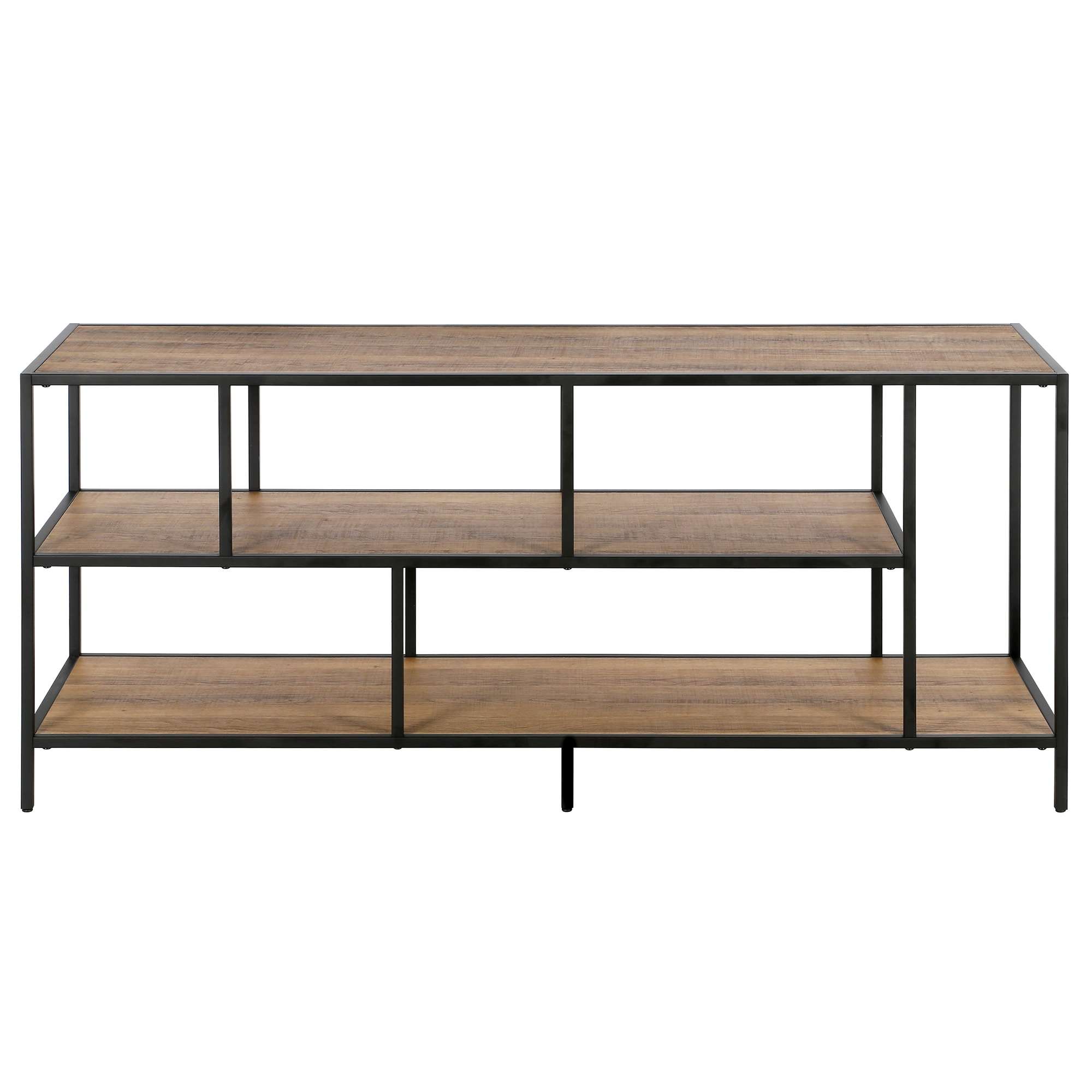 Evelyn&Zoe Winthrop Rectangular TV Stand with Metal Shelves for TV's up to 60", Blackened Bronze/Rustic Oak