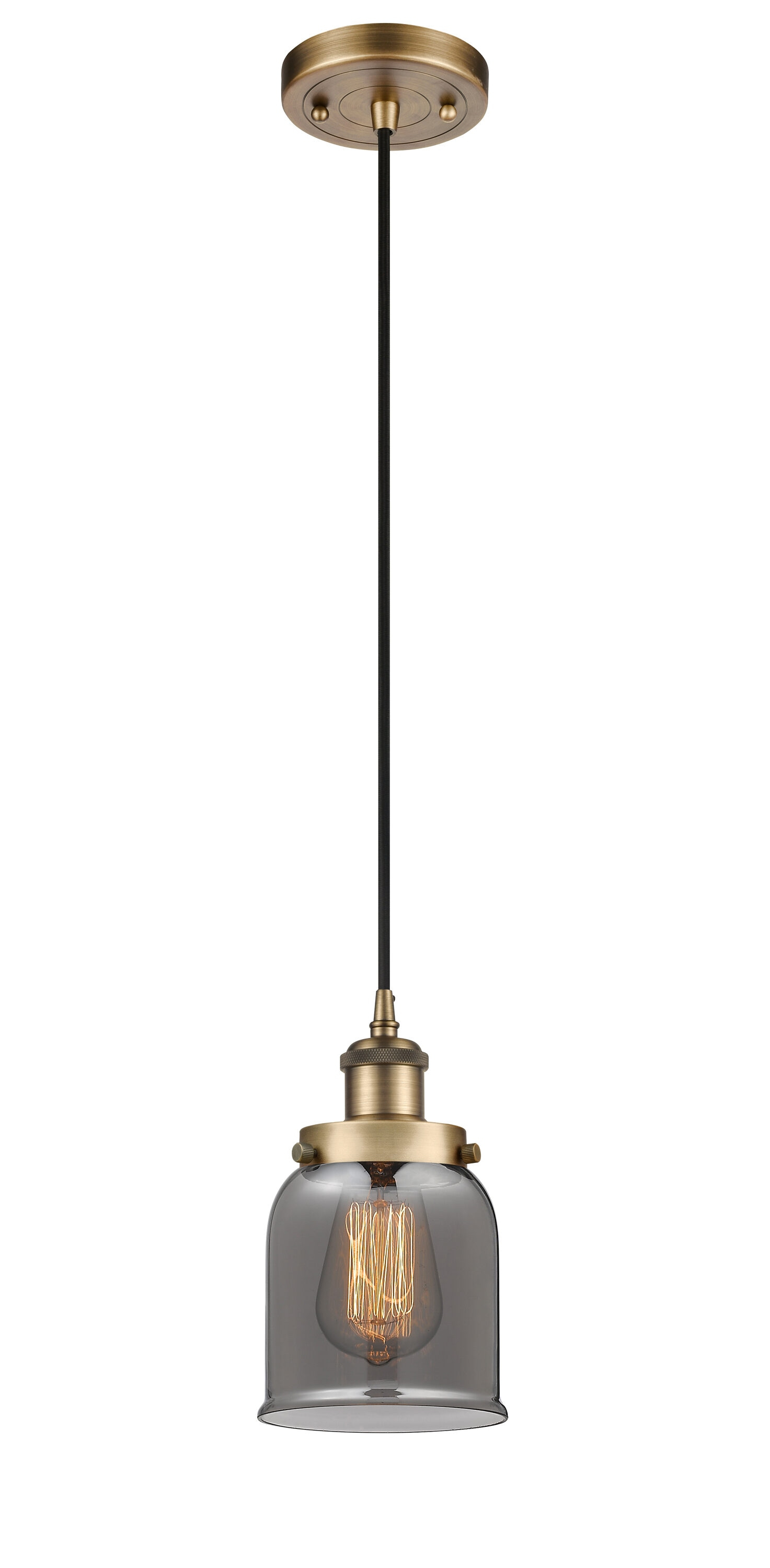 Mini Bell Brushed Brass & Plated Smoke Glass Pendant Light