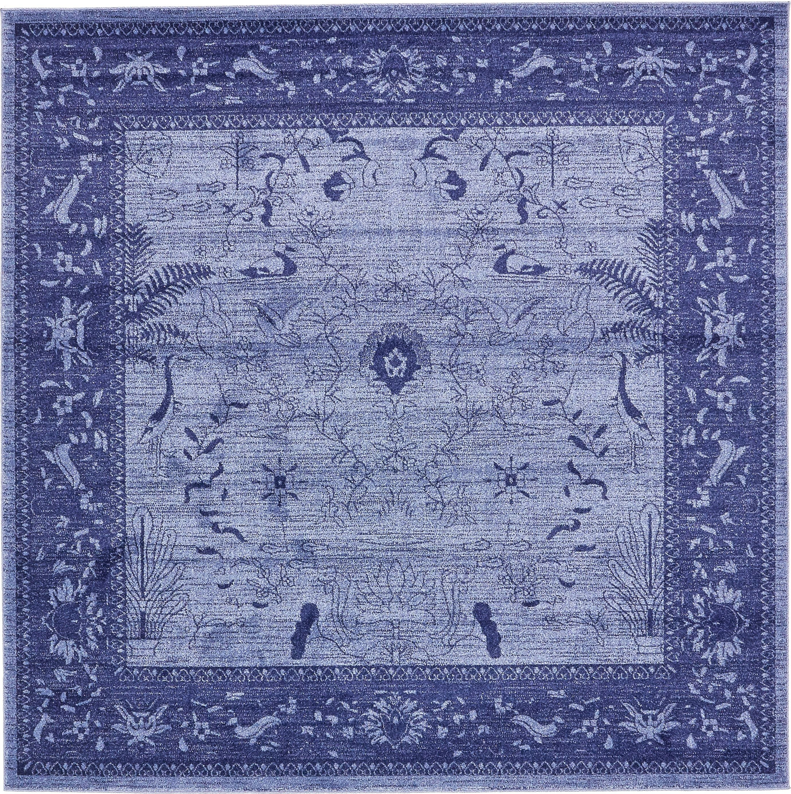 Unique Loom La Jolla Collection Area Rug - Floral (8' Square Blue/Navy Blue)