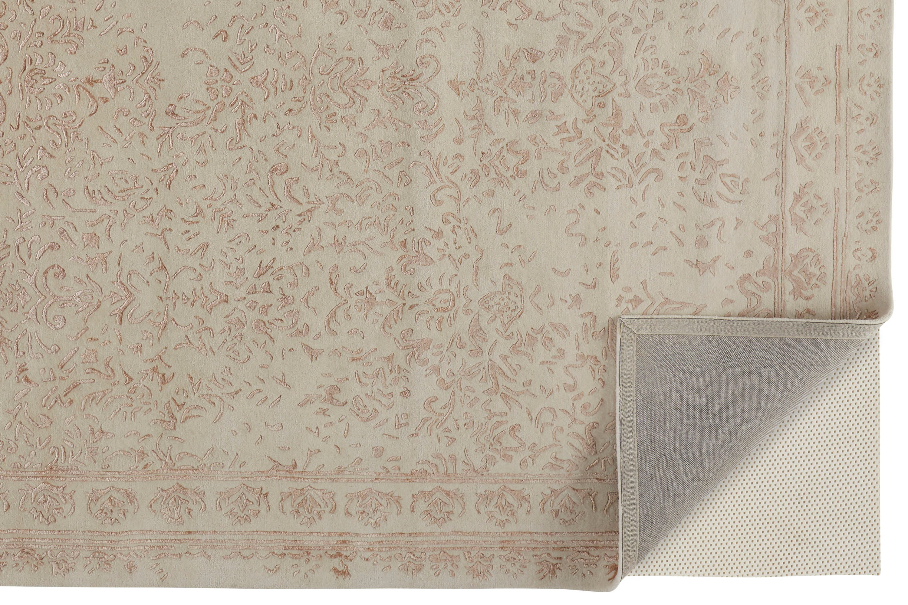 Feizy Bella Transitional Oriental, Ivory/Tan/Pink, 2' x 3' Accent Rug Handmade Sheen Bohemian & Eclectic Bordered Design Carpet for Living Dining Bed Room