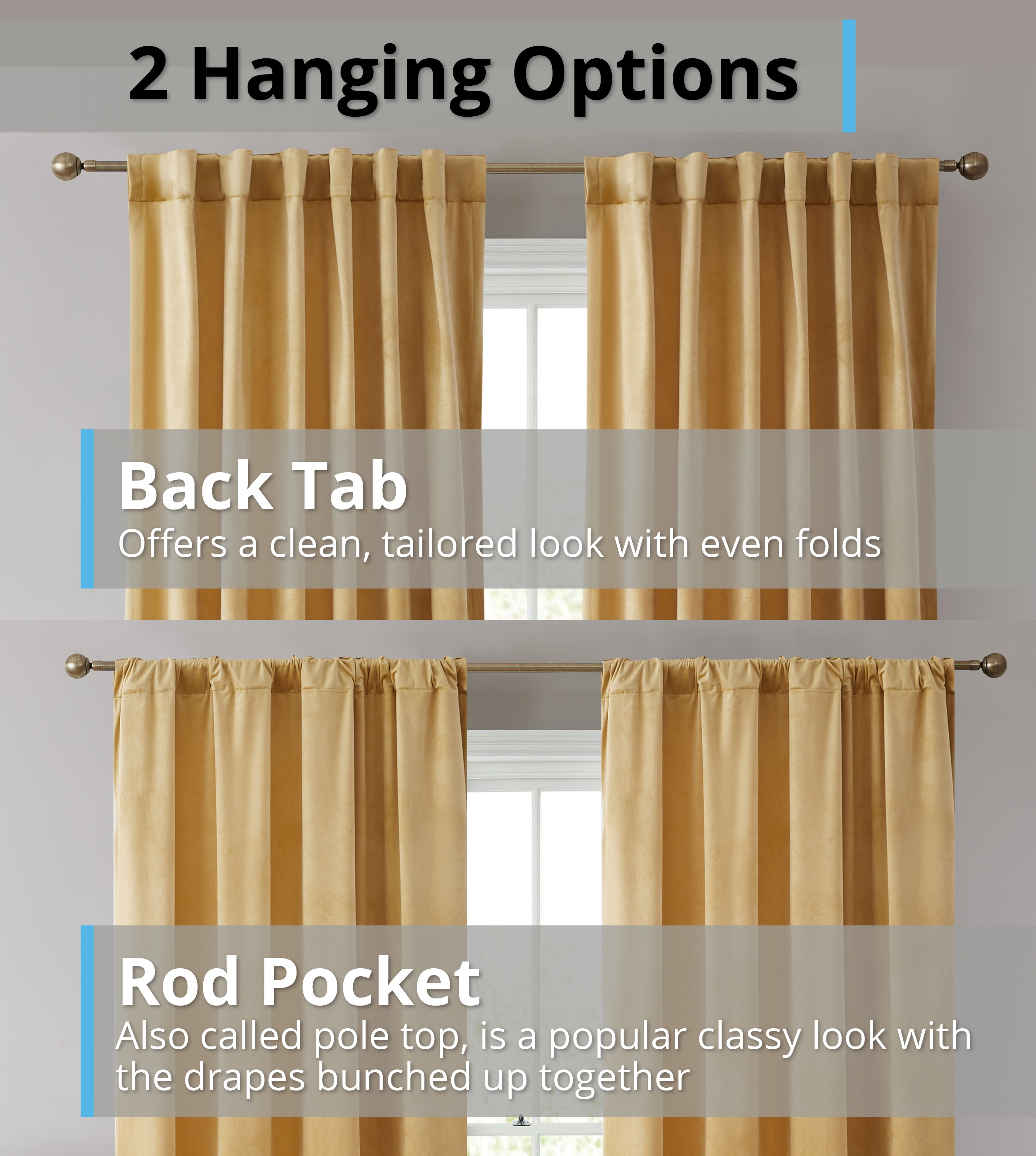 THD Maria Velvet Back Tab Rod Pocket Window Treatment Curtain Panels - Set of 2