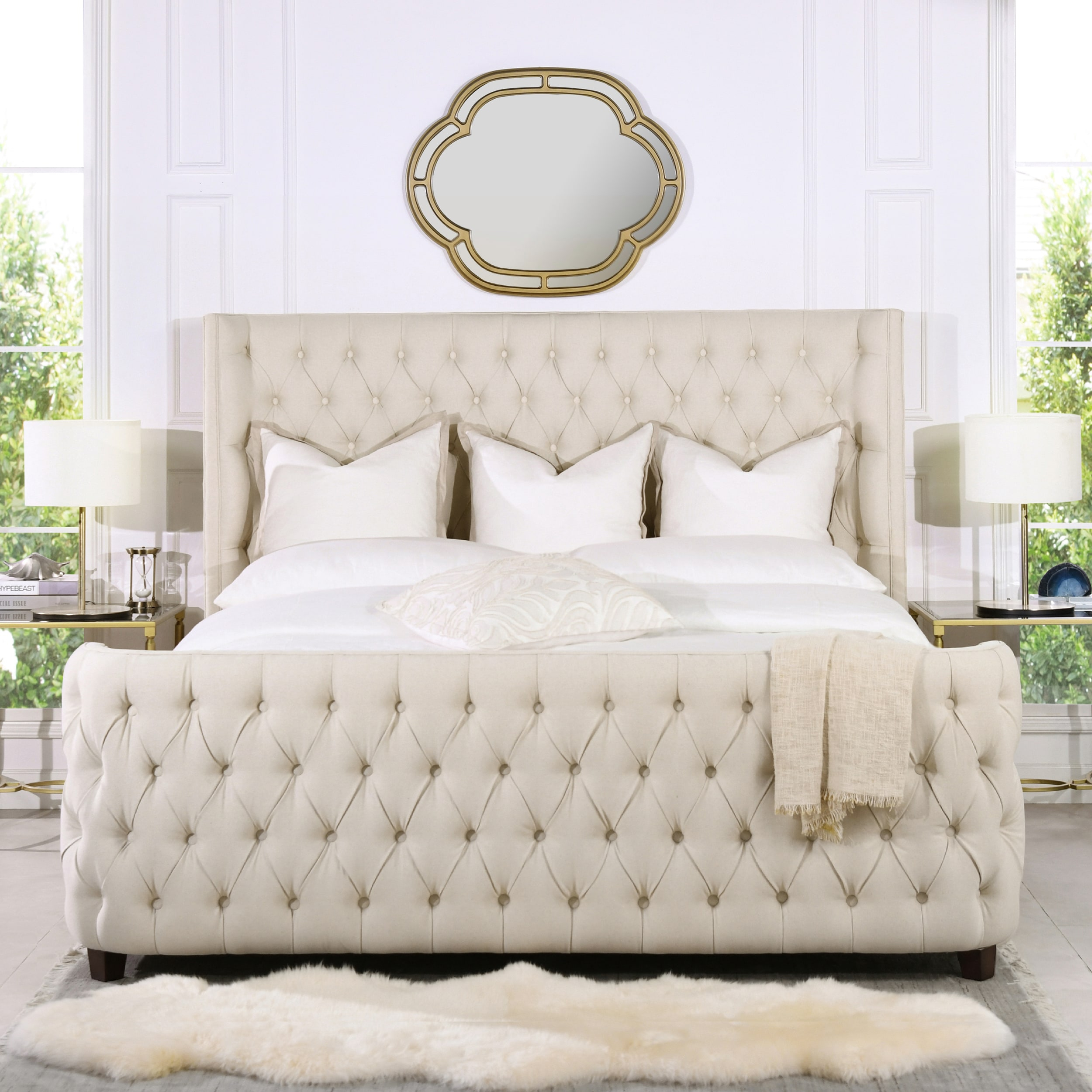 Jennifer Taylor Home Brooklyn Tufted Bed King Light Beige Linen