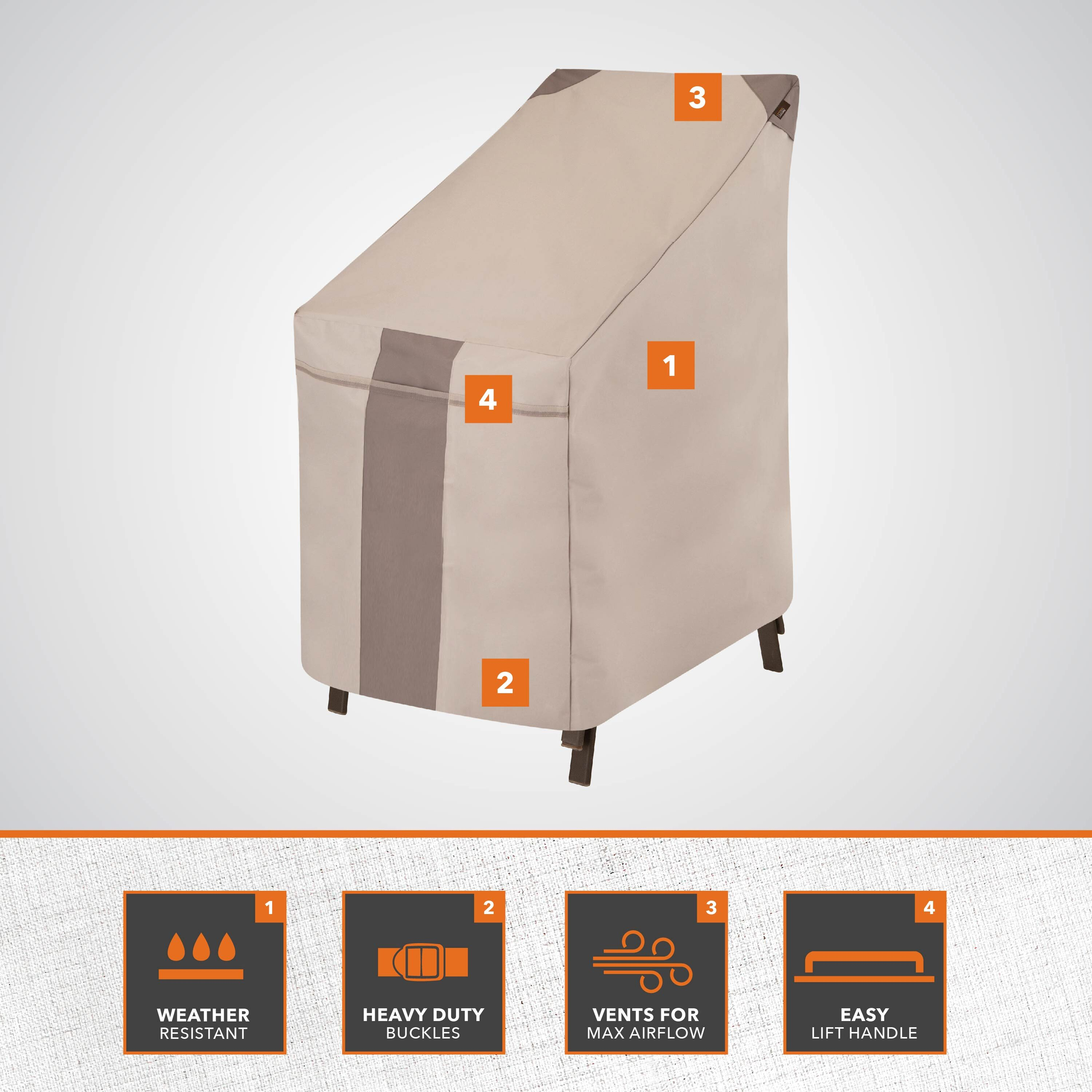 Modern Leisure Monterey Outdoor Stackable Patio Chair Cover, 25.5"L x 35.5"W x 45"H, Beige