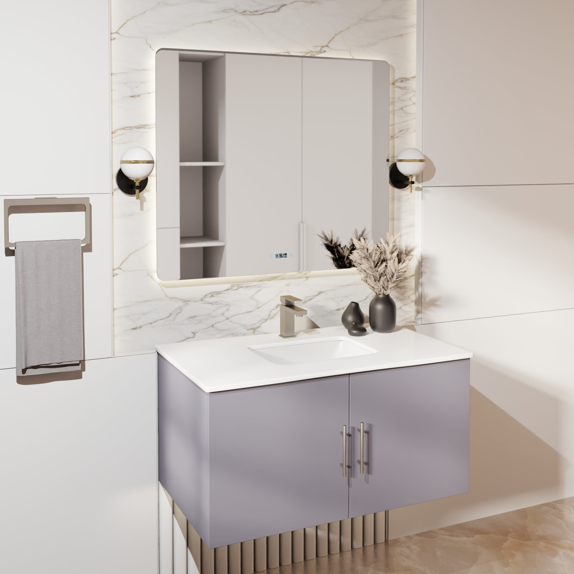 Geneva 36 in. W Dark Grey Bath Vanity and Cultured Marble Top