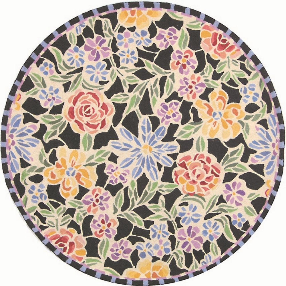 SAFAVIEH Chelsea Endika Floral Wool Area Rug, Black, 8' x 8' Round