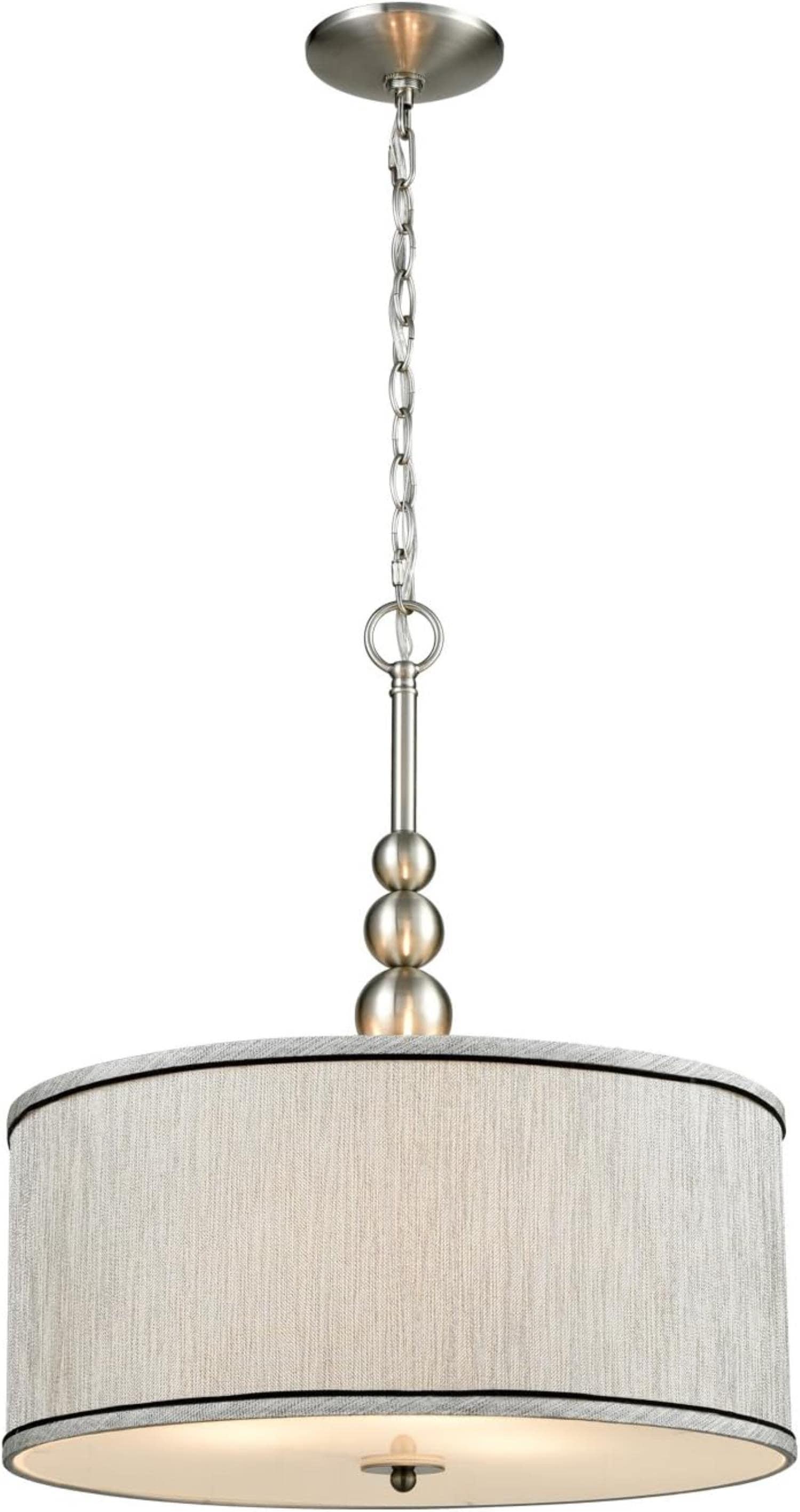 Claxy 3-Light Brushed Nickel Pendant Light with Drum Grey Linen Shade