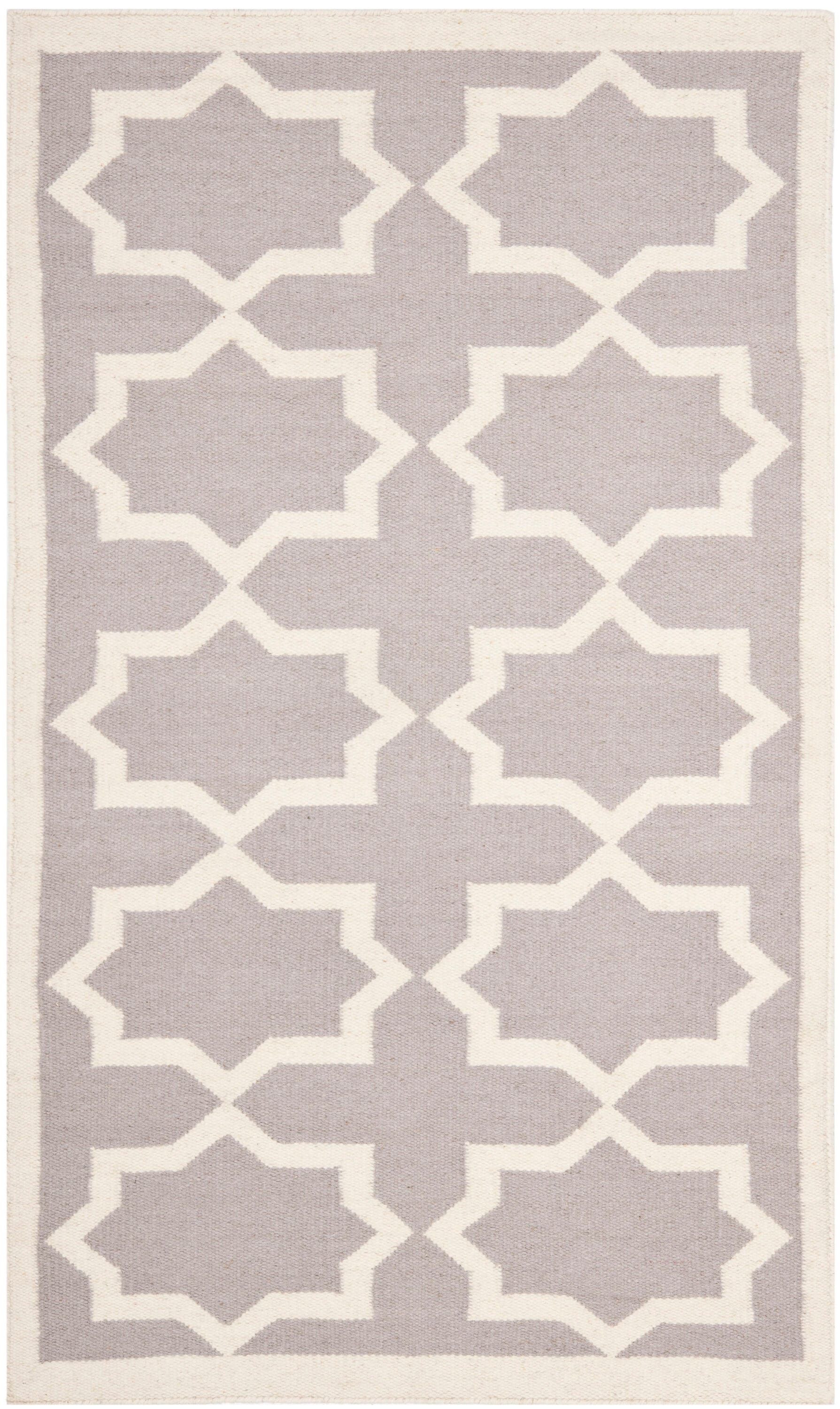 SAFAVIEH Dhurrie Diana Geometric Moroccan Wool Area Rug, Grey/Ivory, 3' x 5'