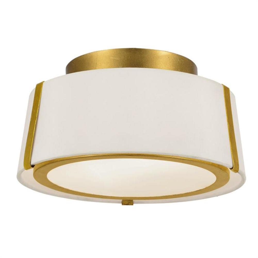 Antique Gold and White Silk Drum LED Ceiling Light