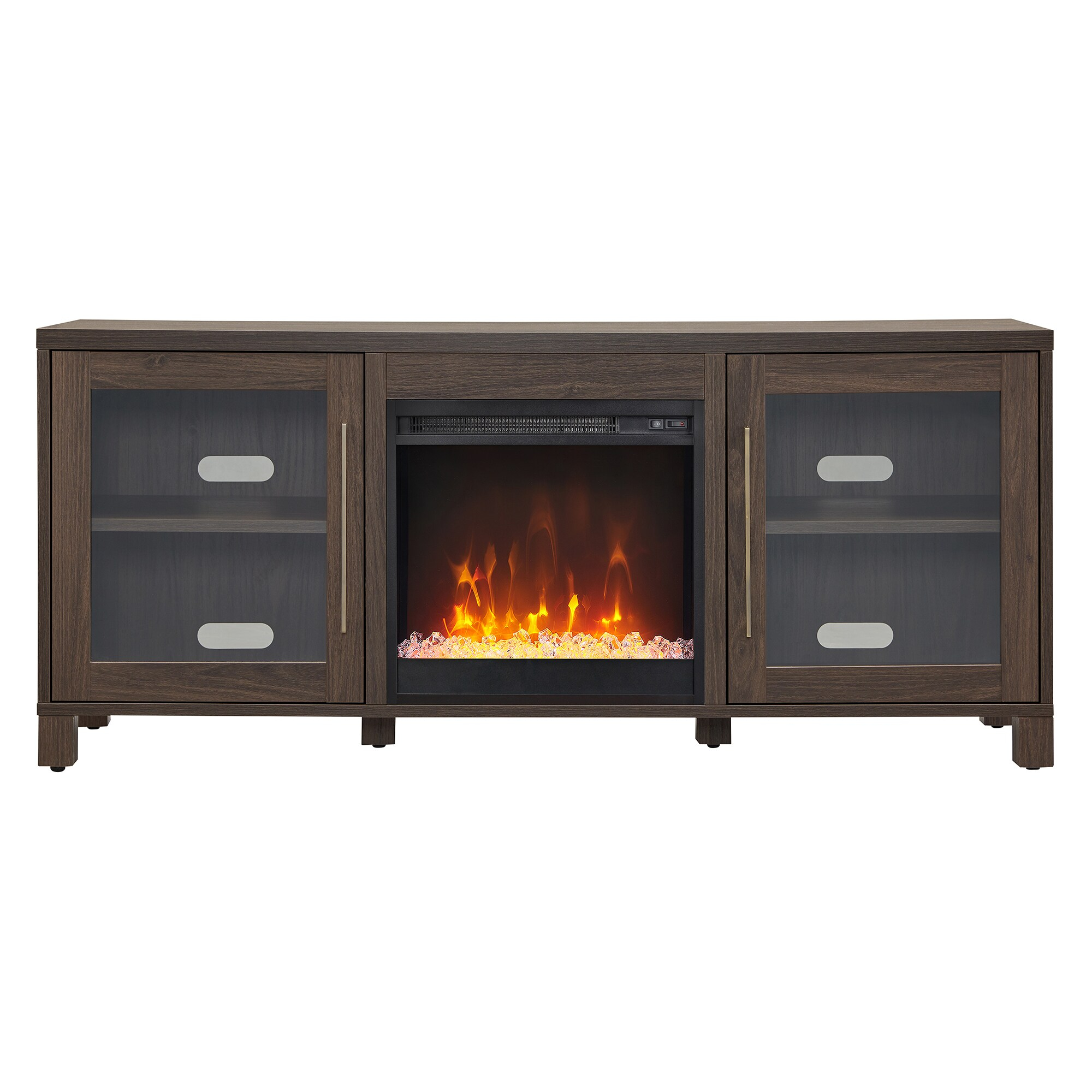 Evelyn&Zoe Quincy Rectangular TV Stand with Crystal Fireplace for TV's up to 65", Alder Brown