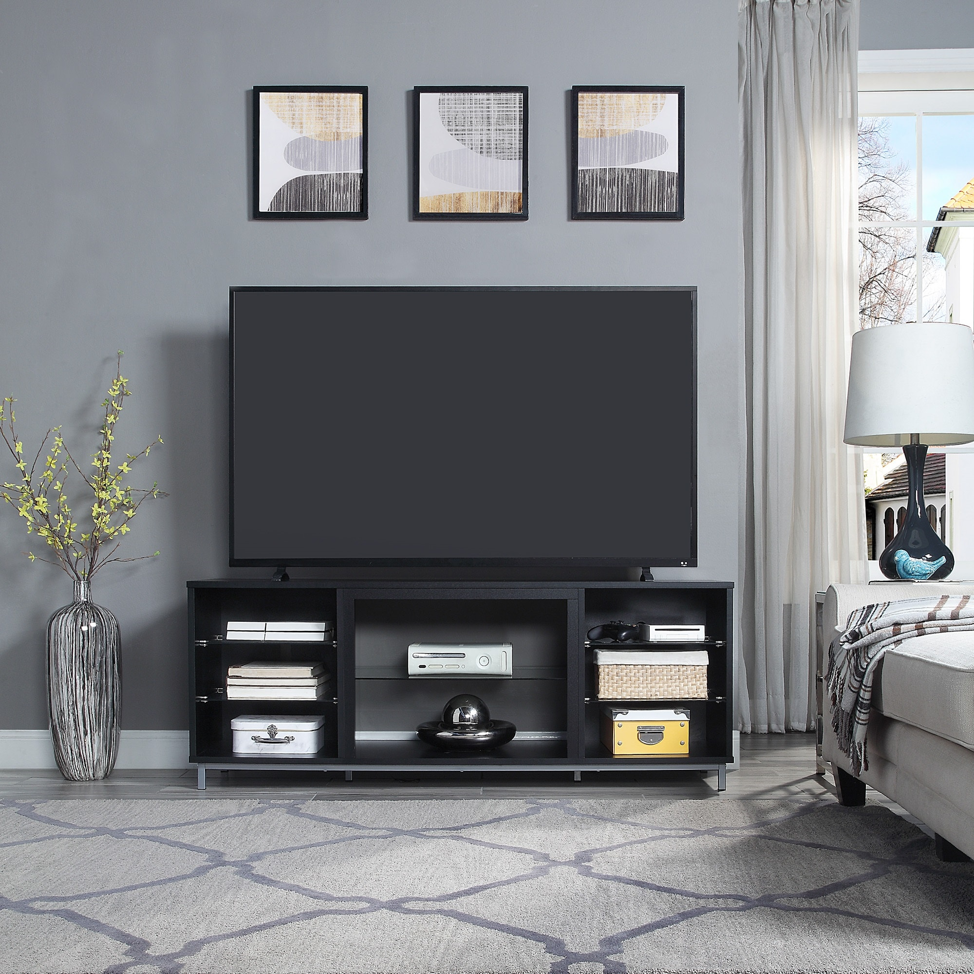 Manhattan Comfort Brighton Wood TV Stand for TVs up to 56" in Black
