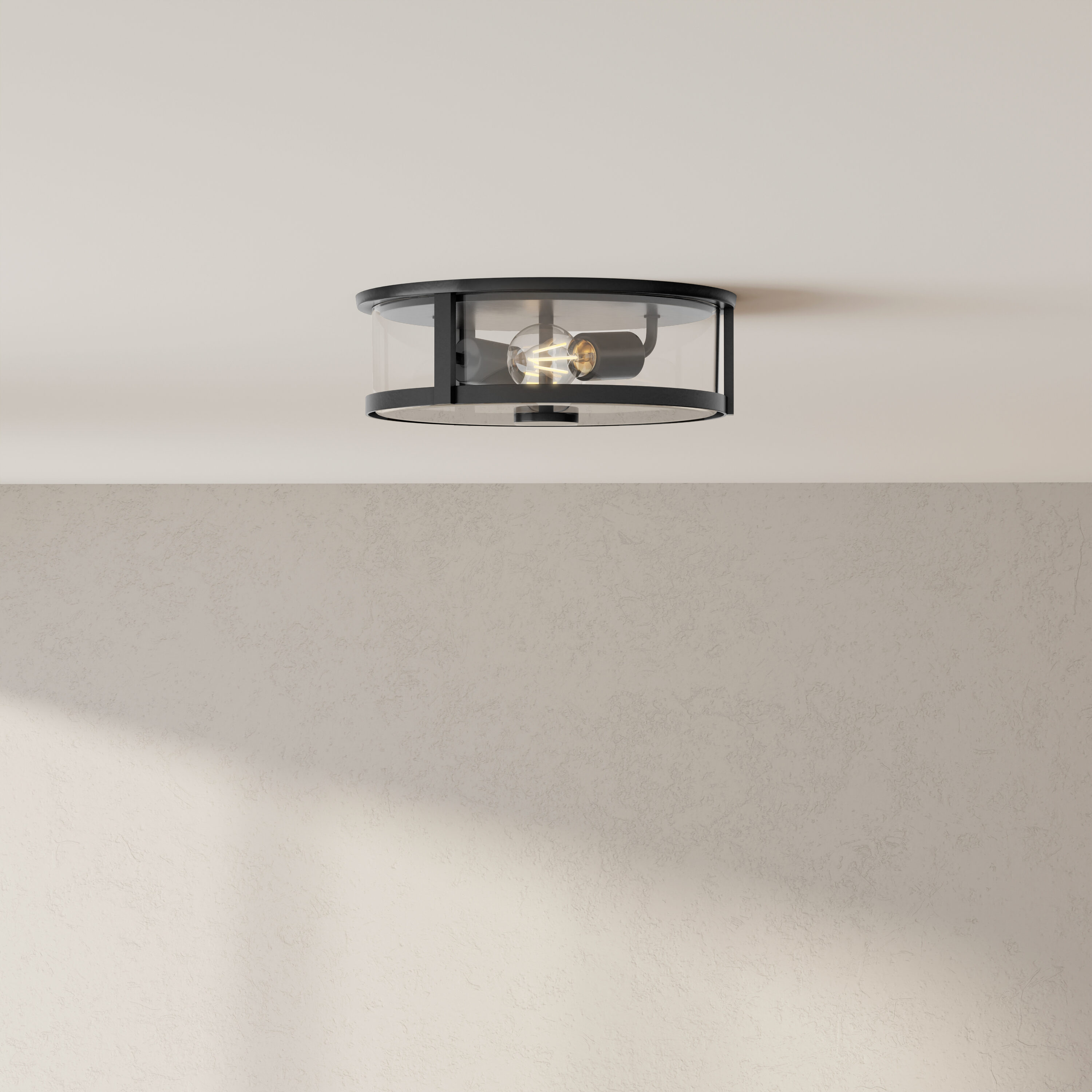 Progress Lighting Gilliam 2-Light Flush Mount, Matte Black, Curved Glass