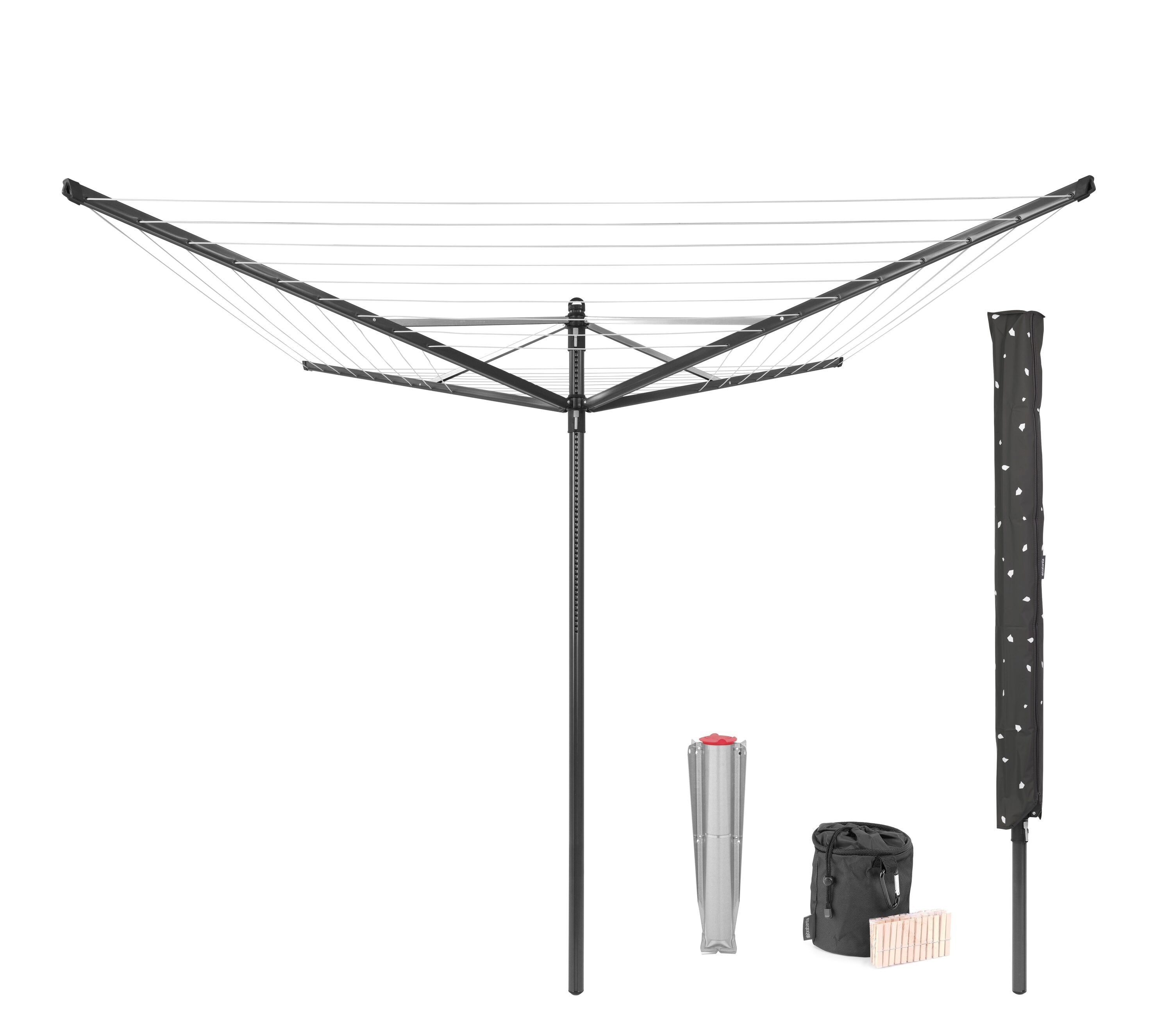 Anthracite Height Adjustable Steel Outdoor Rotary Clothesline with Cover and Clothespins