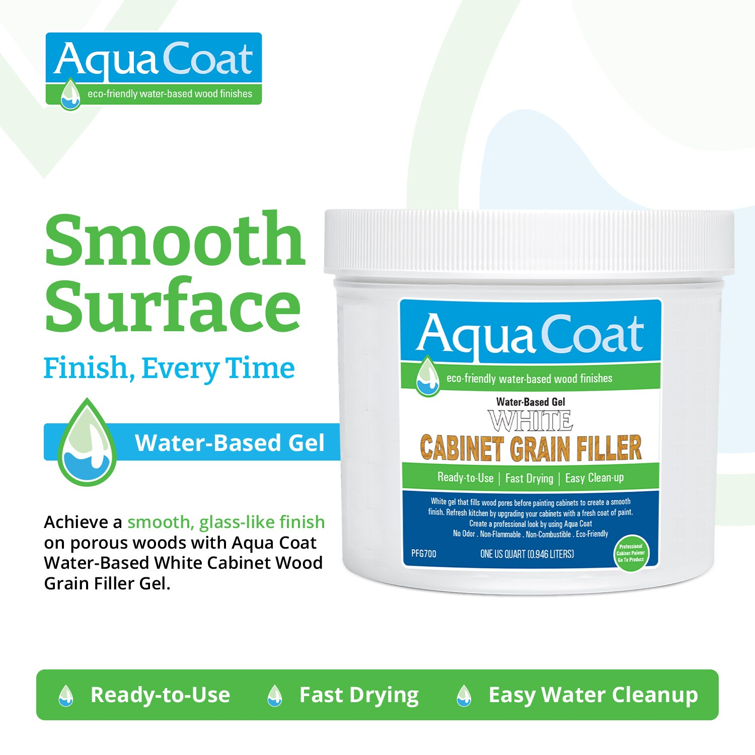 Aqua Coat Water-Based White Cabinet Wood Grain Filler Gel – Fast Drying, Low Odor White Wood Filler, Sandable & Paintable for Interior & Exterior Repairs, Upgrades & Restorations – 32 oz