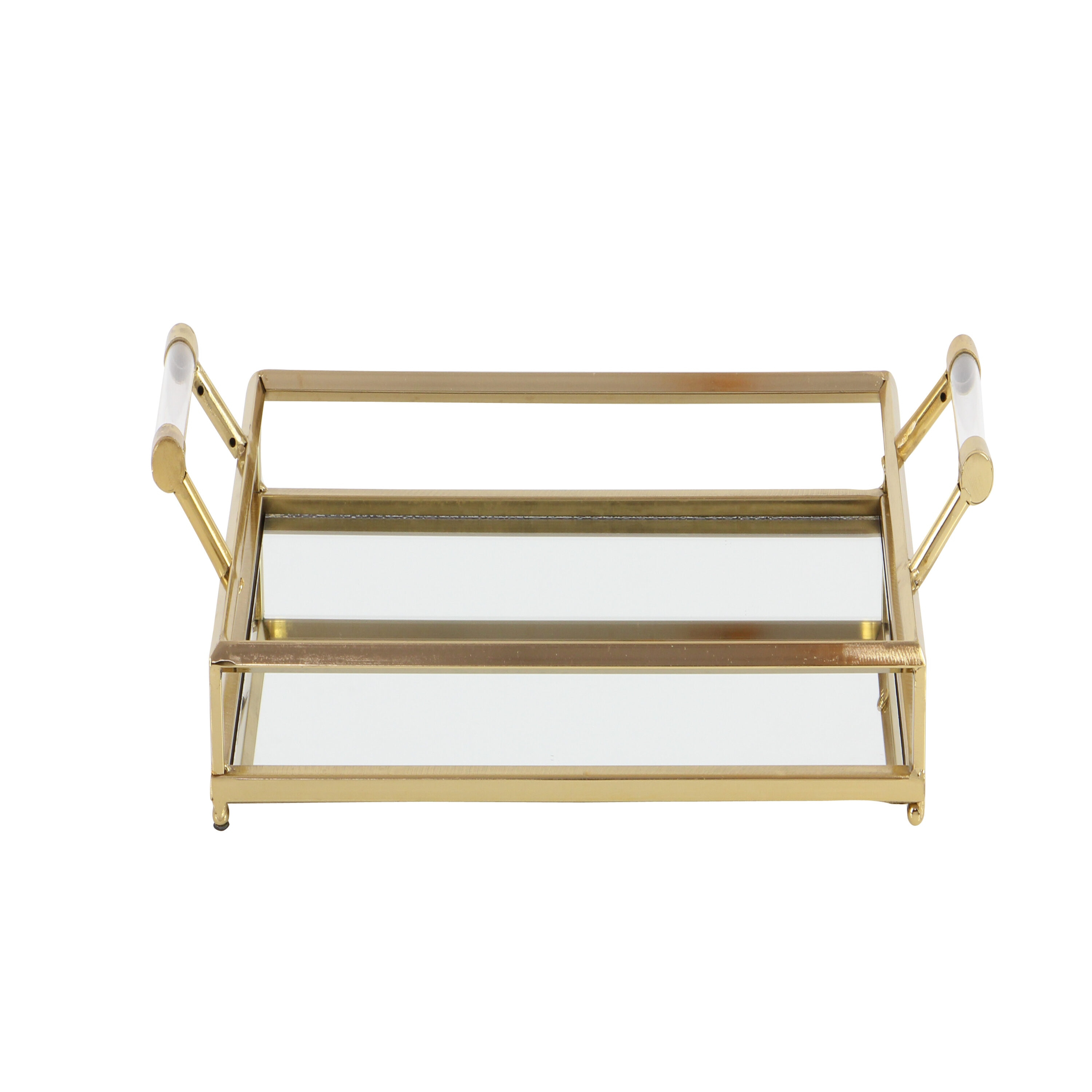 CosmoLiving by Cosmopolitan 22" x 12" Gold Metal Mirrored Tray with Acrylic Handles, 1-Piece