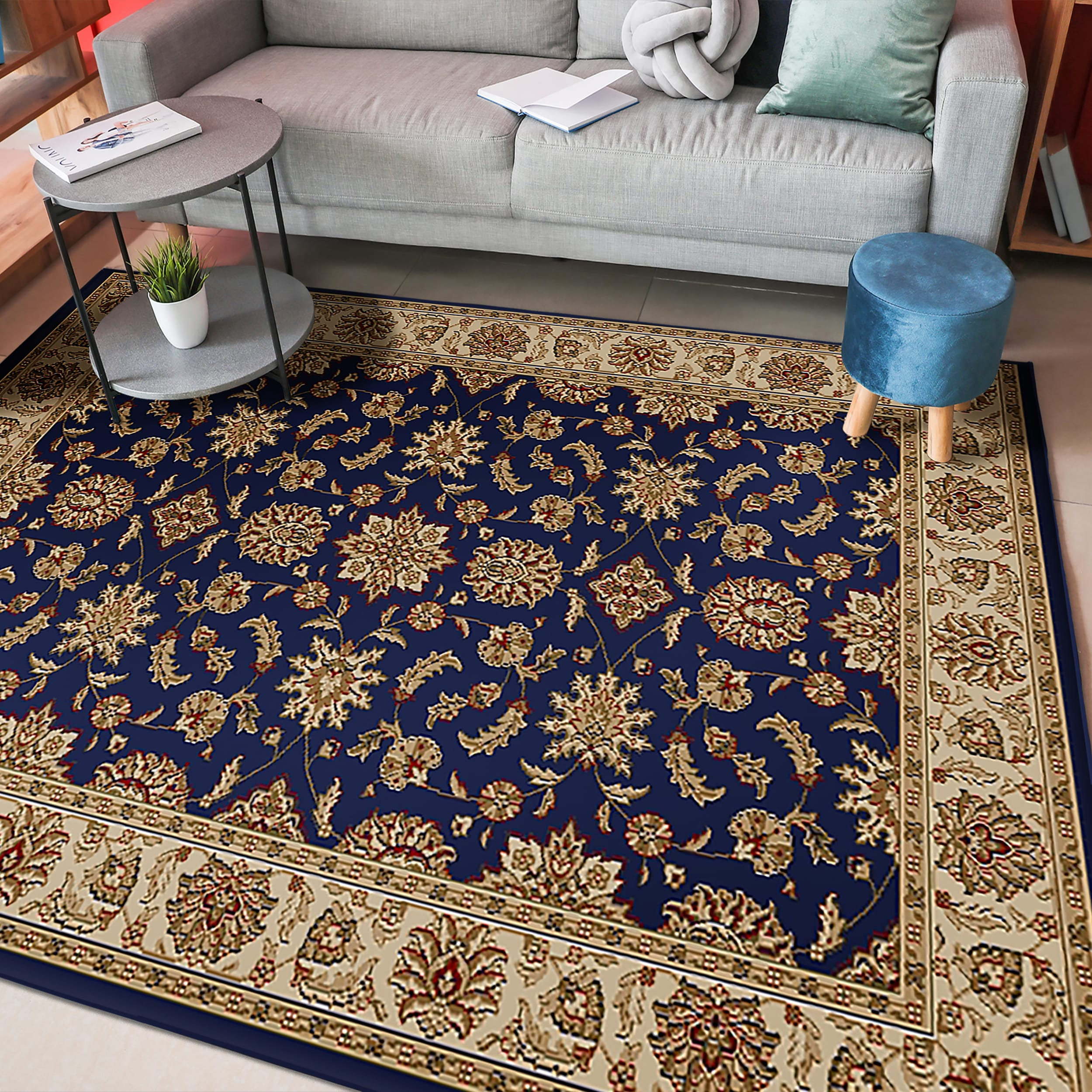 1592-1082-NAVY Como Rectangular Navy Blue Traditional Italy Area Rug- 7 ft. 9 in. W x 11 ft. H