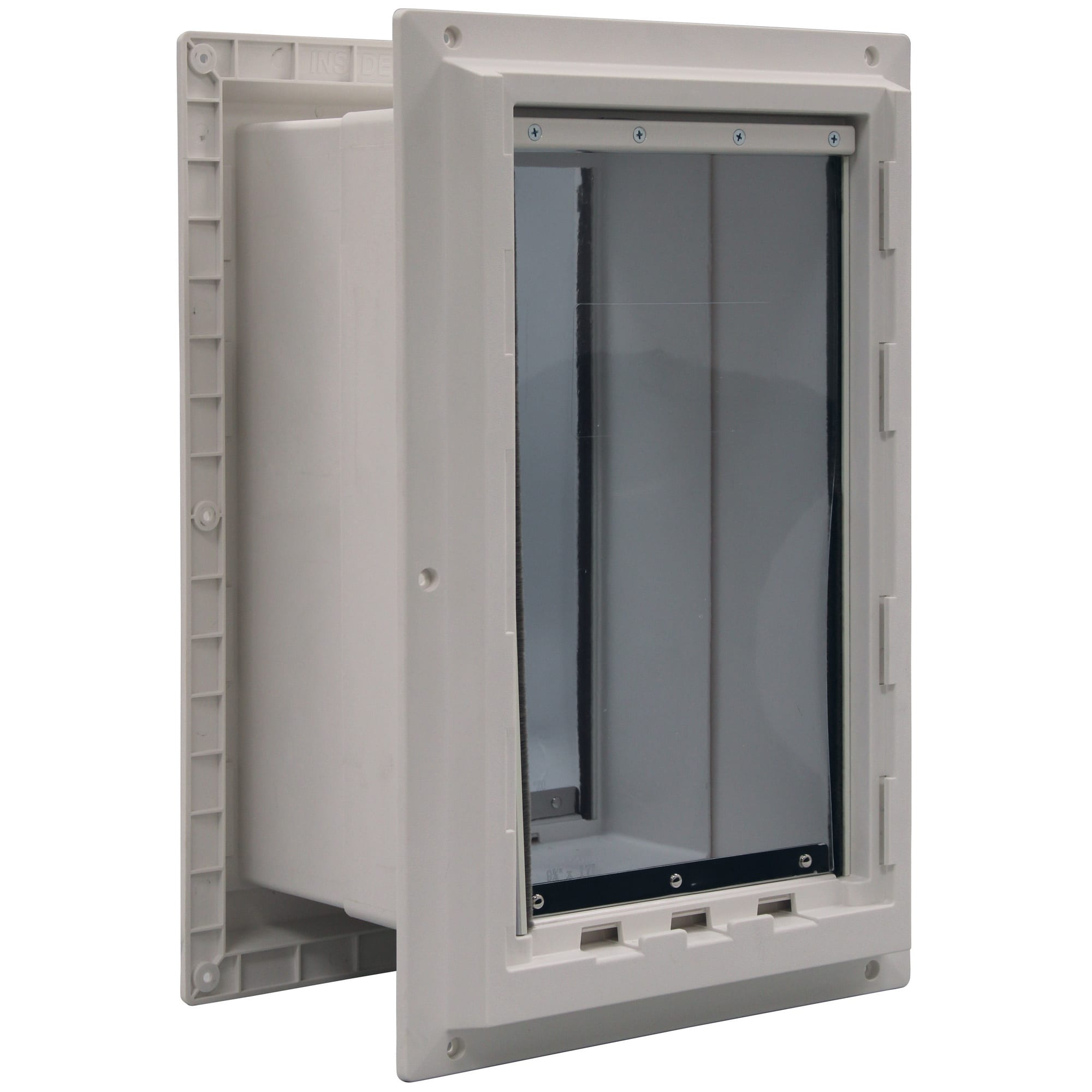 Ideal Pet Products Wall Entry Pet Door Double Flap for Walls with Built-in Telescoping Tunnel and Lock-Out Slide, Extra Large, White (WEPD2XL)