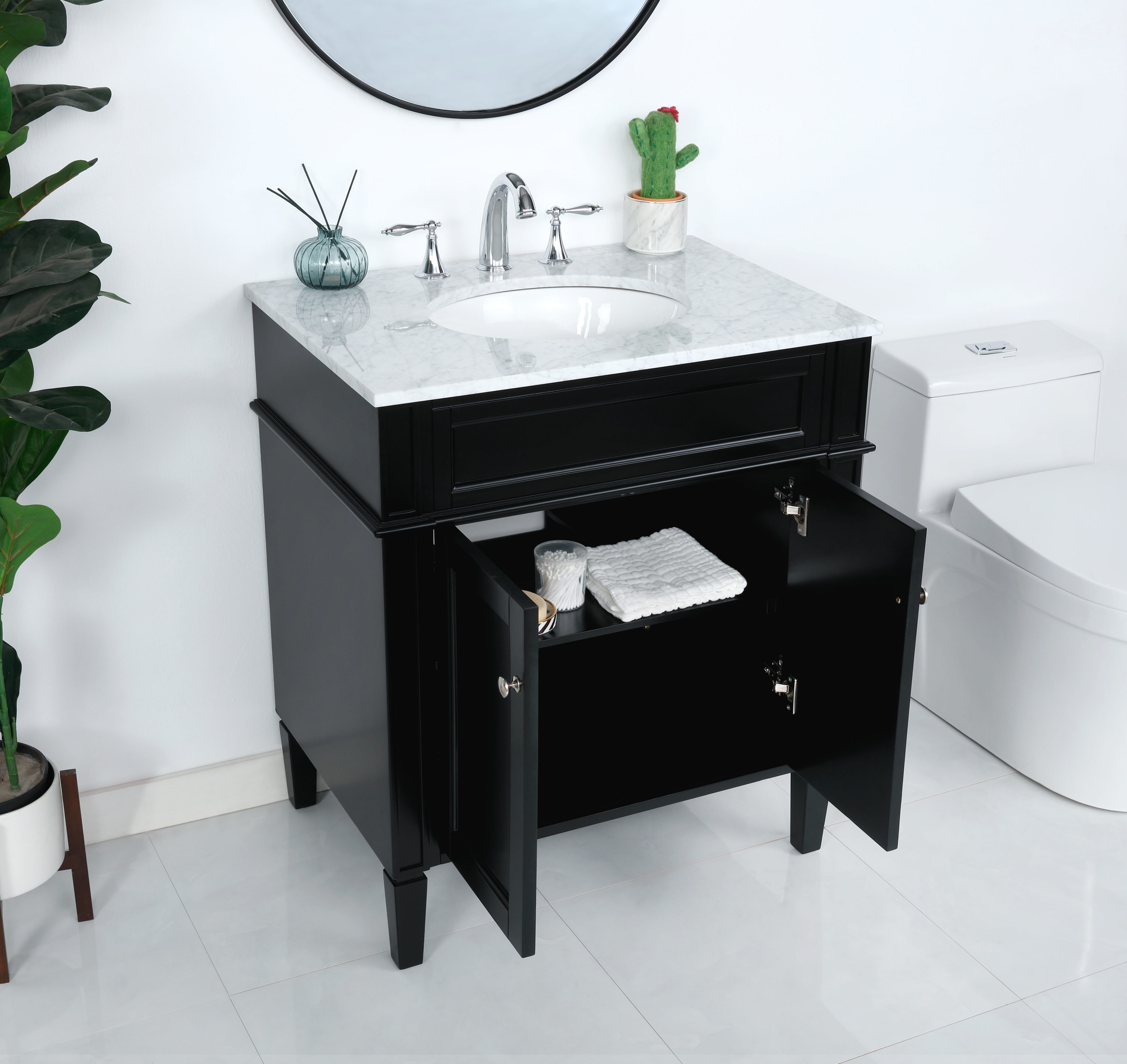 Elegant Decor Park Avenue 30" Solid Wood & Metal Single Bathroom Vanity in Black