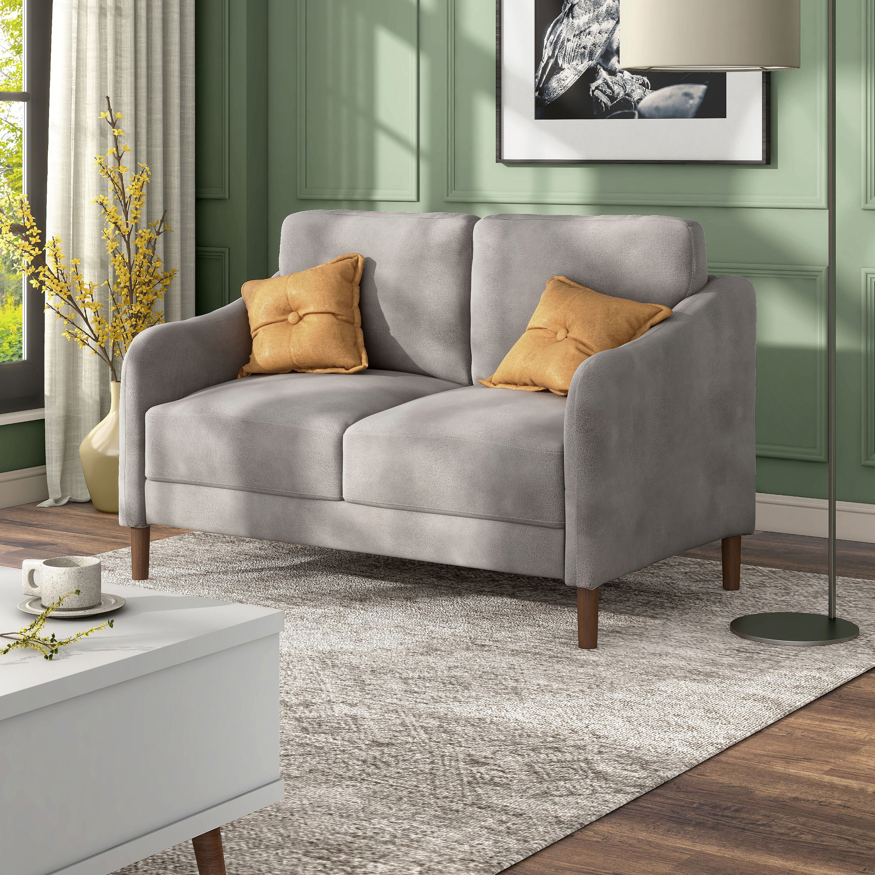 Furniture of America Litt Upholstered Fabric Gray Loveseat with Cushions
