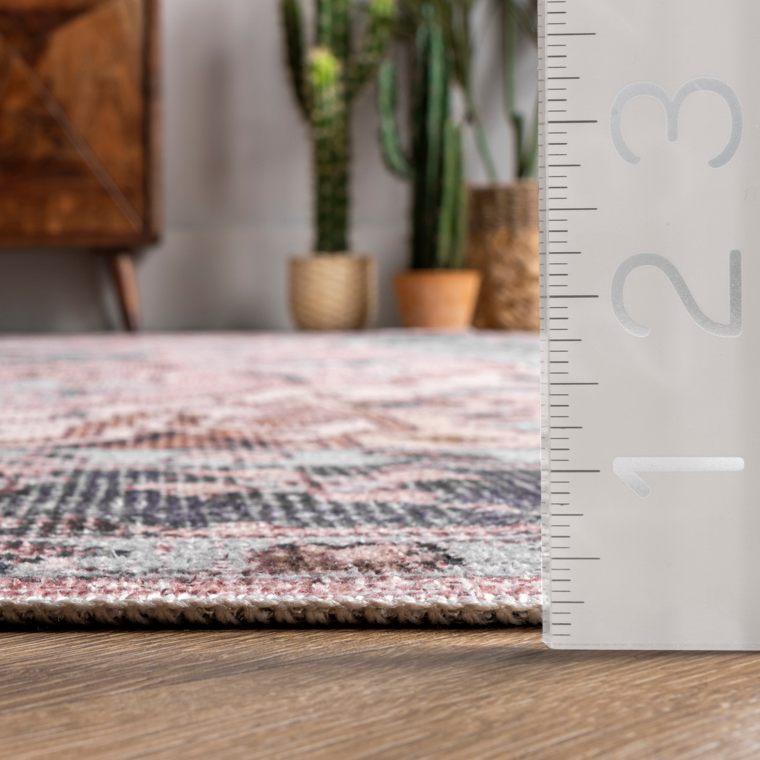nuLOOM Sasha Machine Washable Medallion Area Rug, 6' Square, Pink
