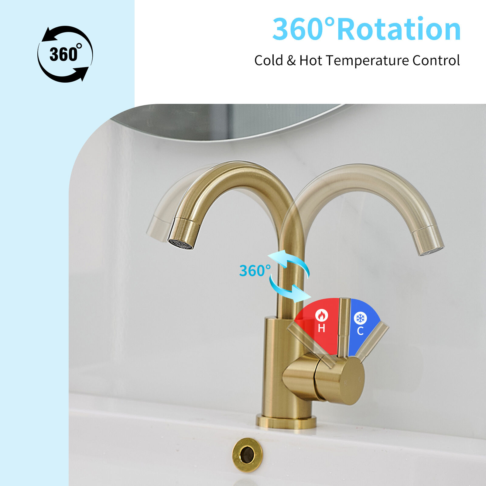 Brushed Gold Stainless Steel Single Handle Bathroom Faucet