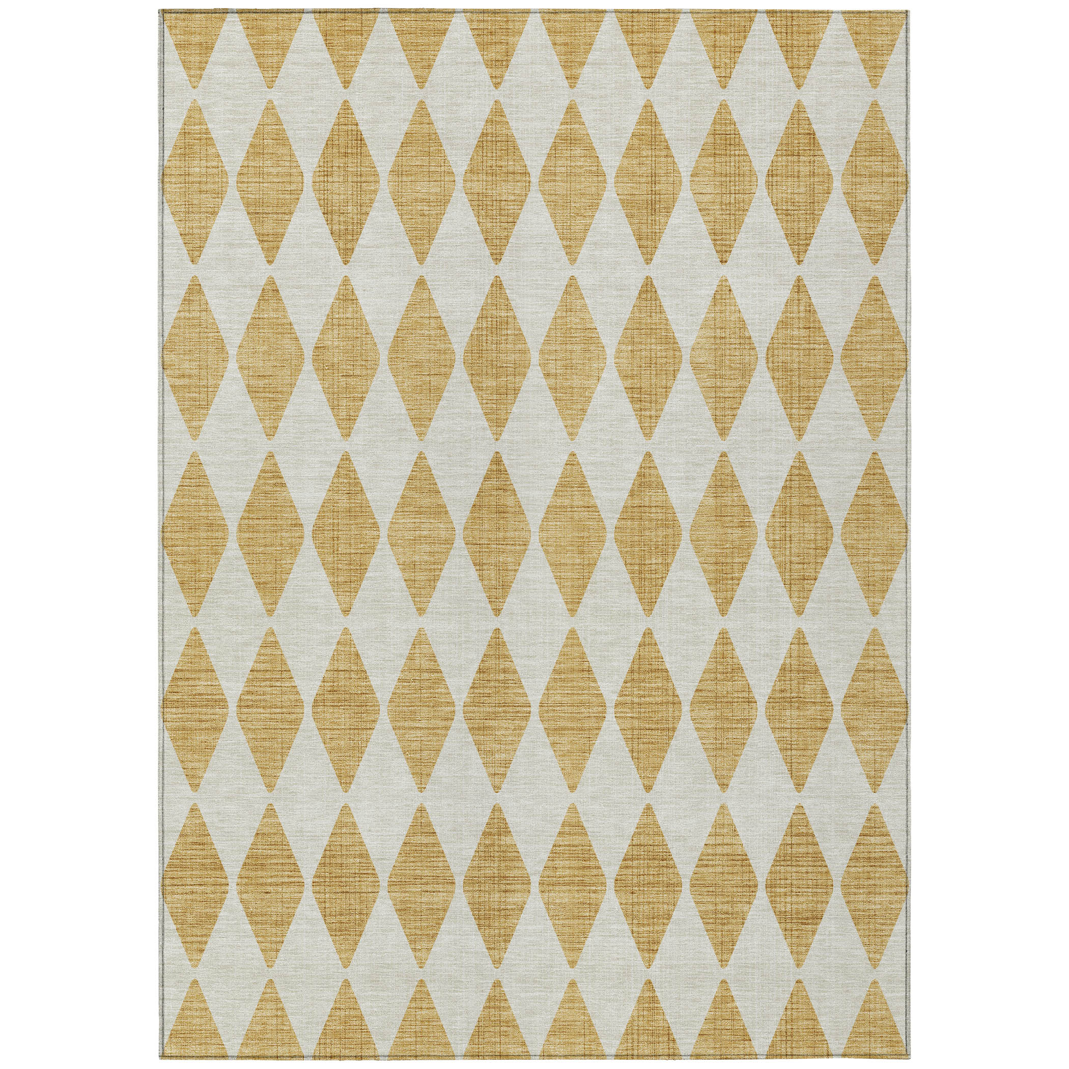 Gold and White Diamond Pattern Washable Synthetic Rug