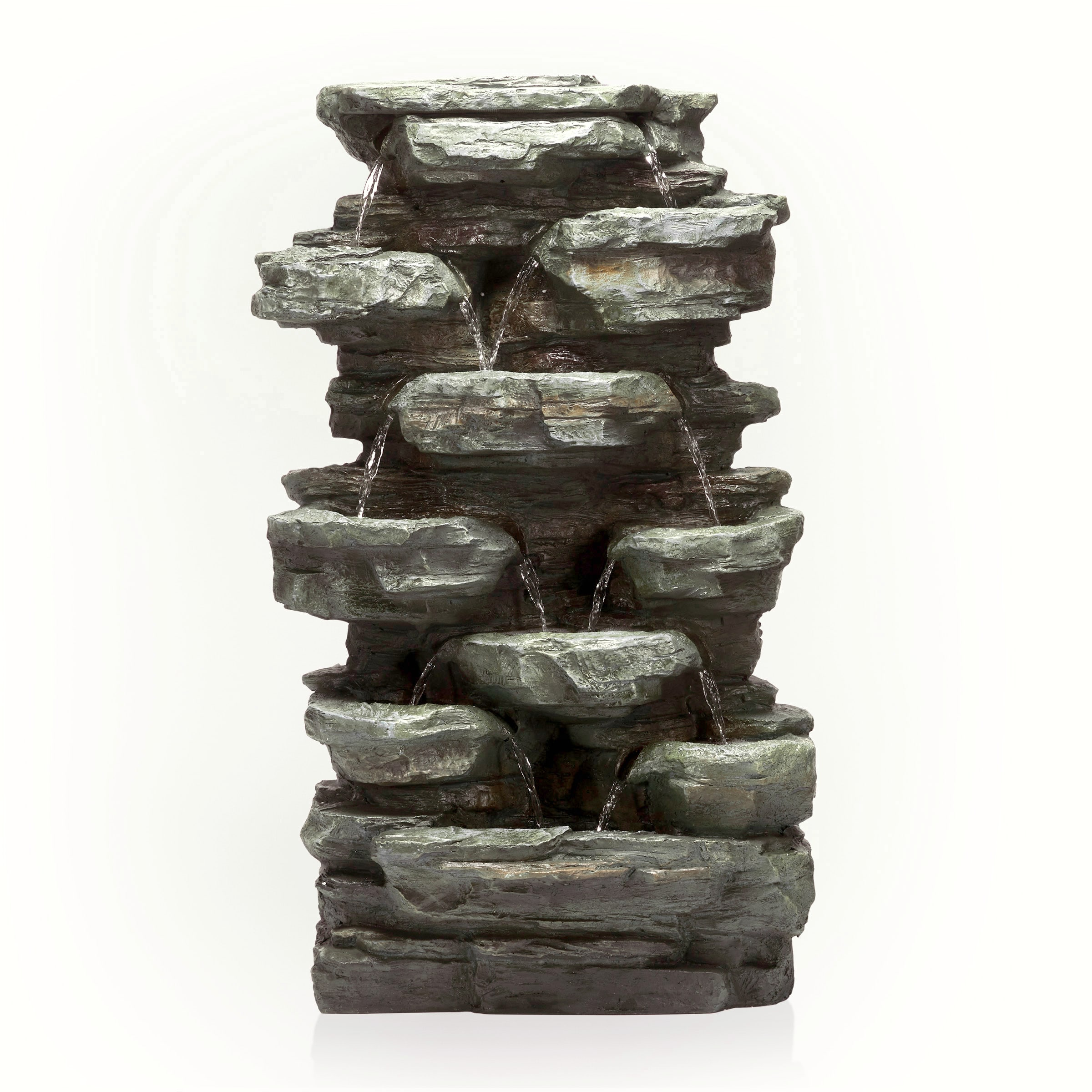 Gray Stone 39" Solar Powered Tiered Rock Fountain with LED Lights