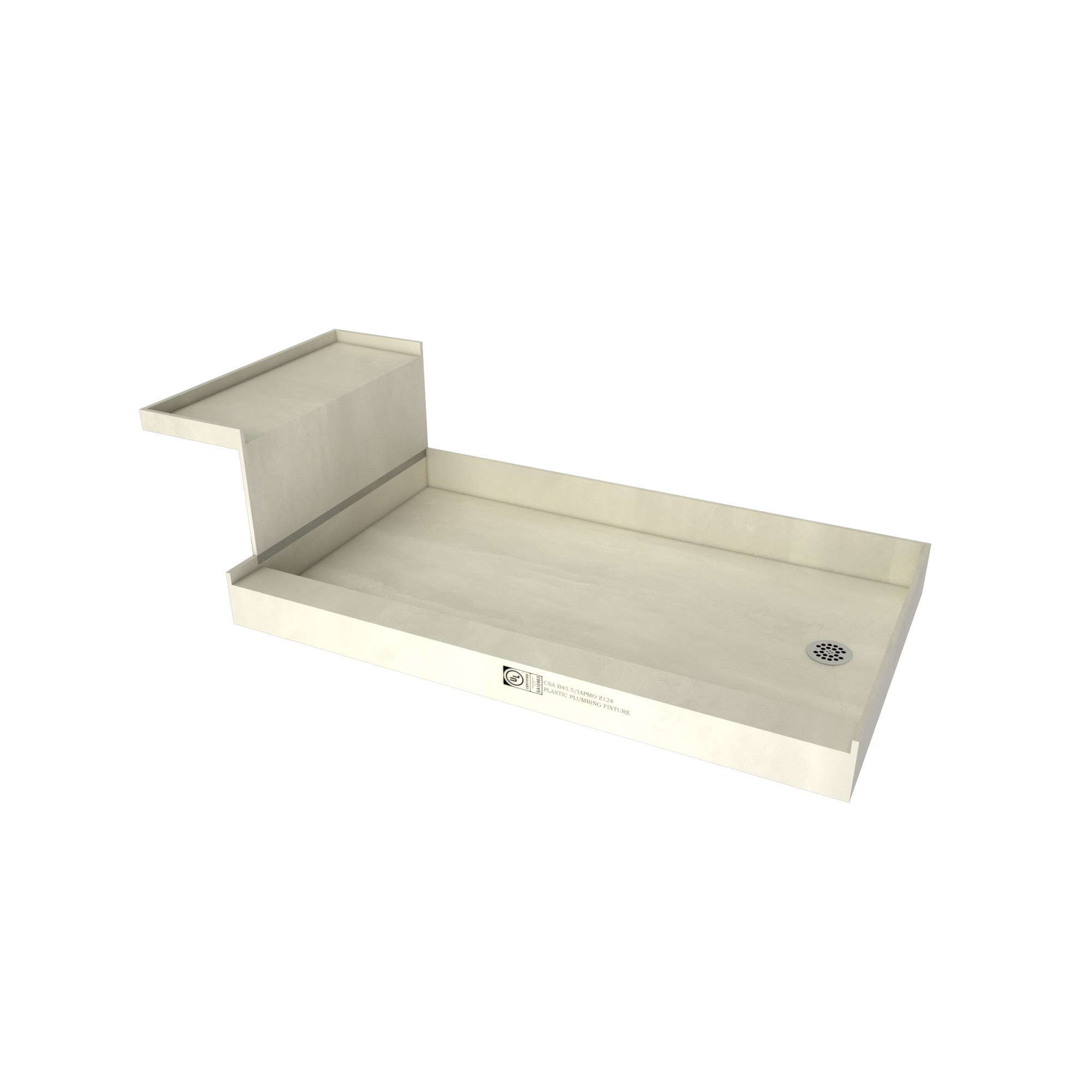 Tile Redi Base'N Bench Single Threshold Shower Base with Bench and Drain Plate