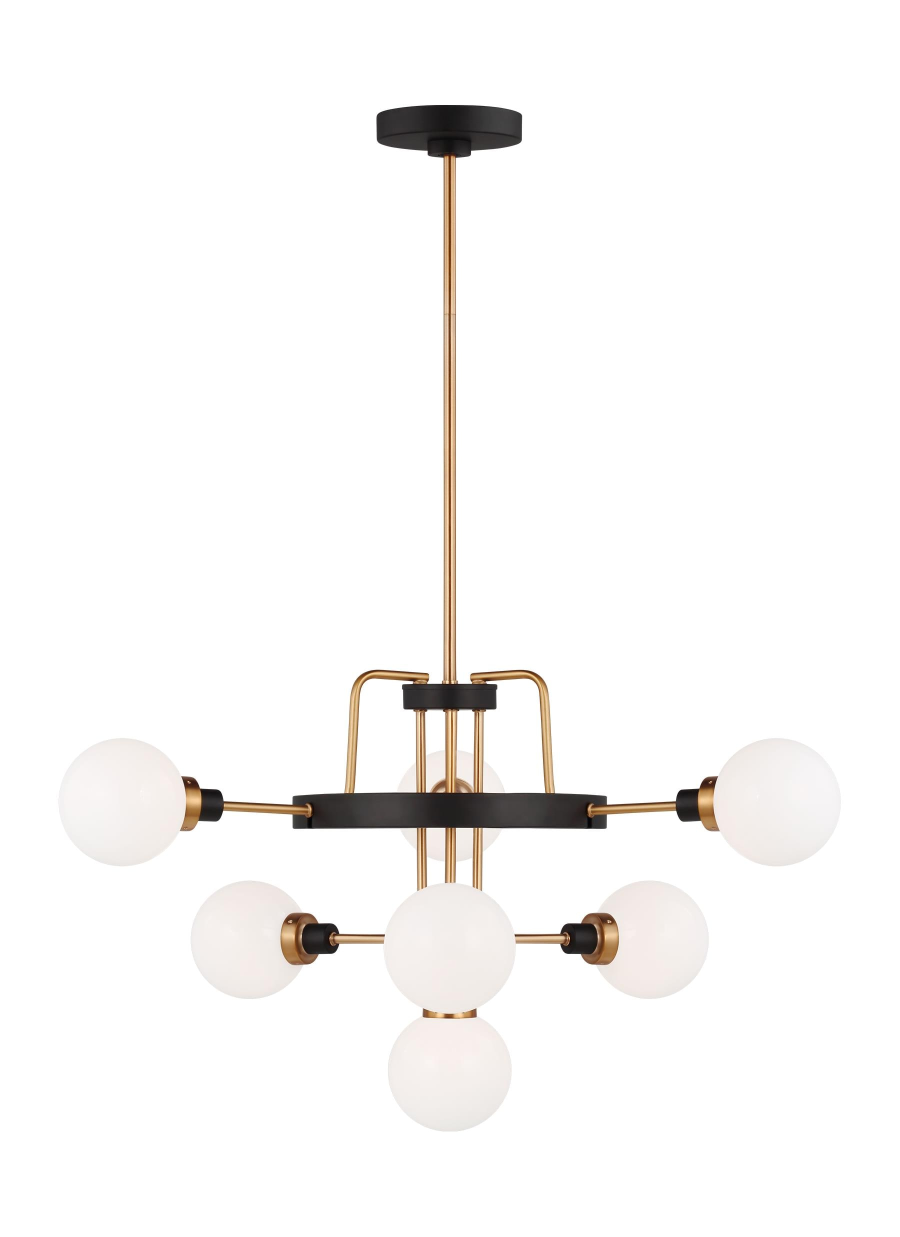 Rowan Satin Brass 7-Light Outdoor Chandelier with Etched Opal Glass Shades