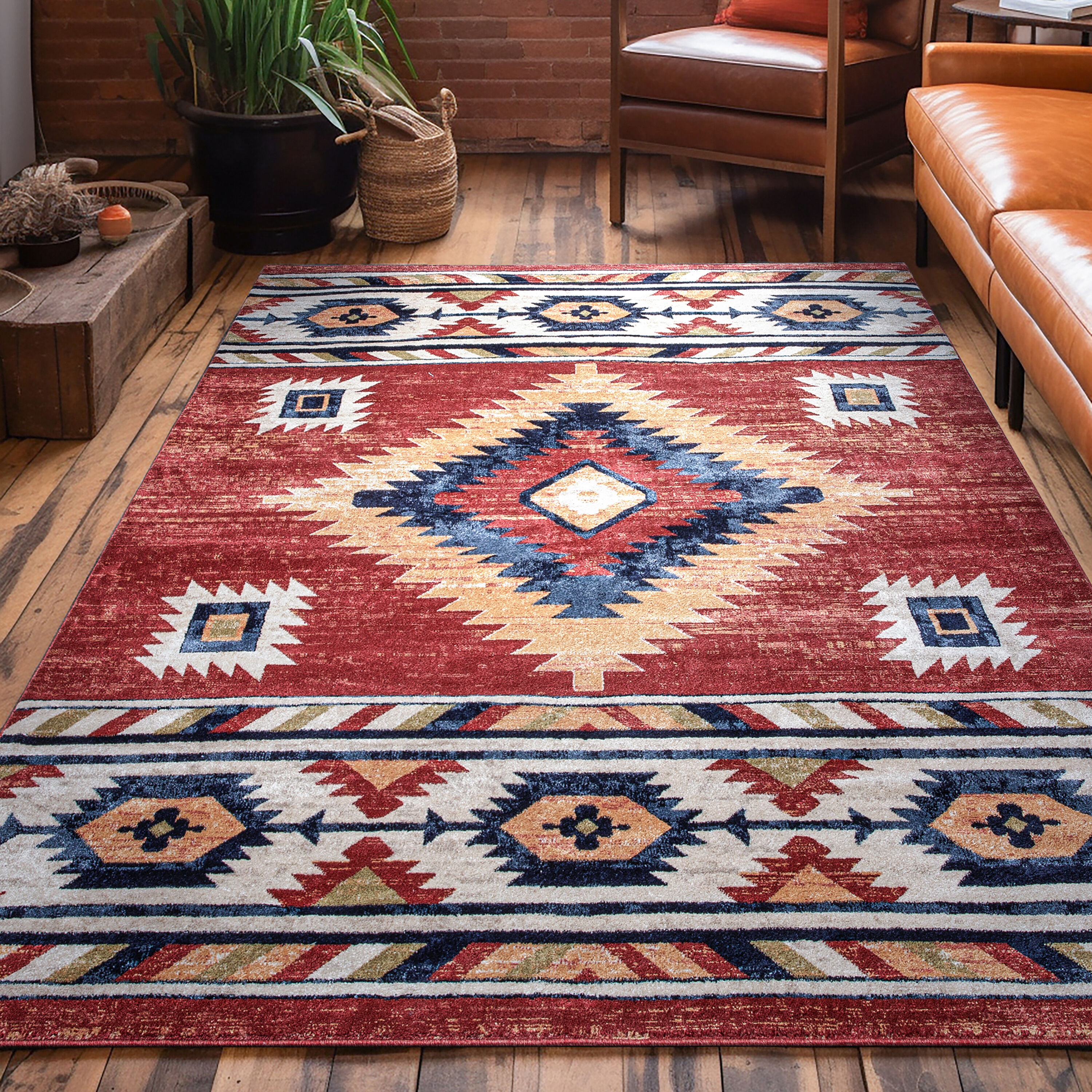 Well Woven Tulsa Lea Bohemian Southwestern Crimson 6'7" x 9'3" Area Rug