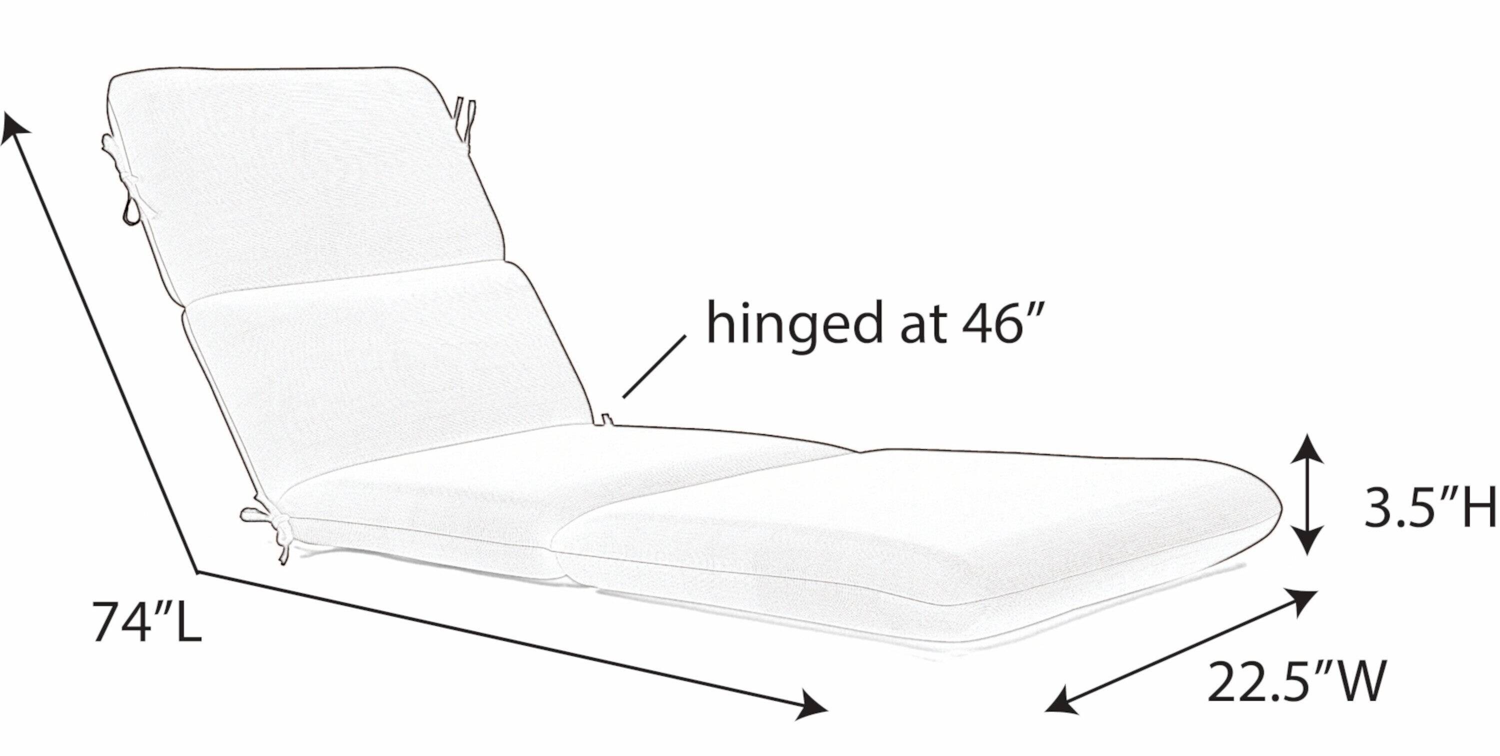 Casual Cushion Solid Sunbrella® Fabric 1-Piece Outdoor Chaise Cushion, 22.5"W x 74"L, Cast Ash