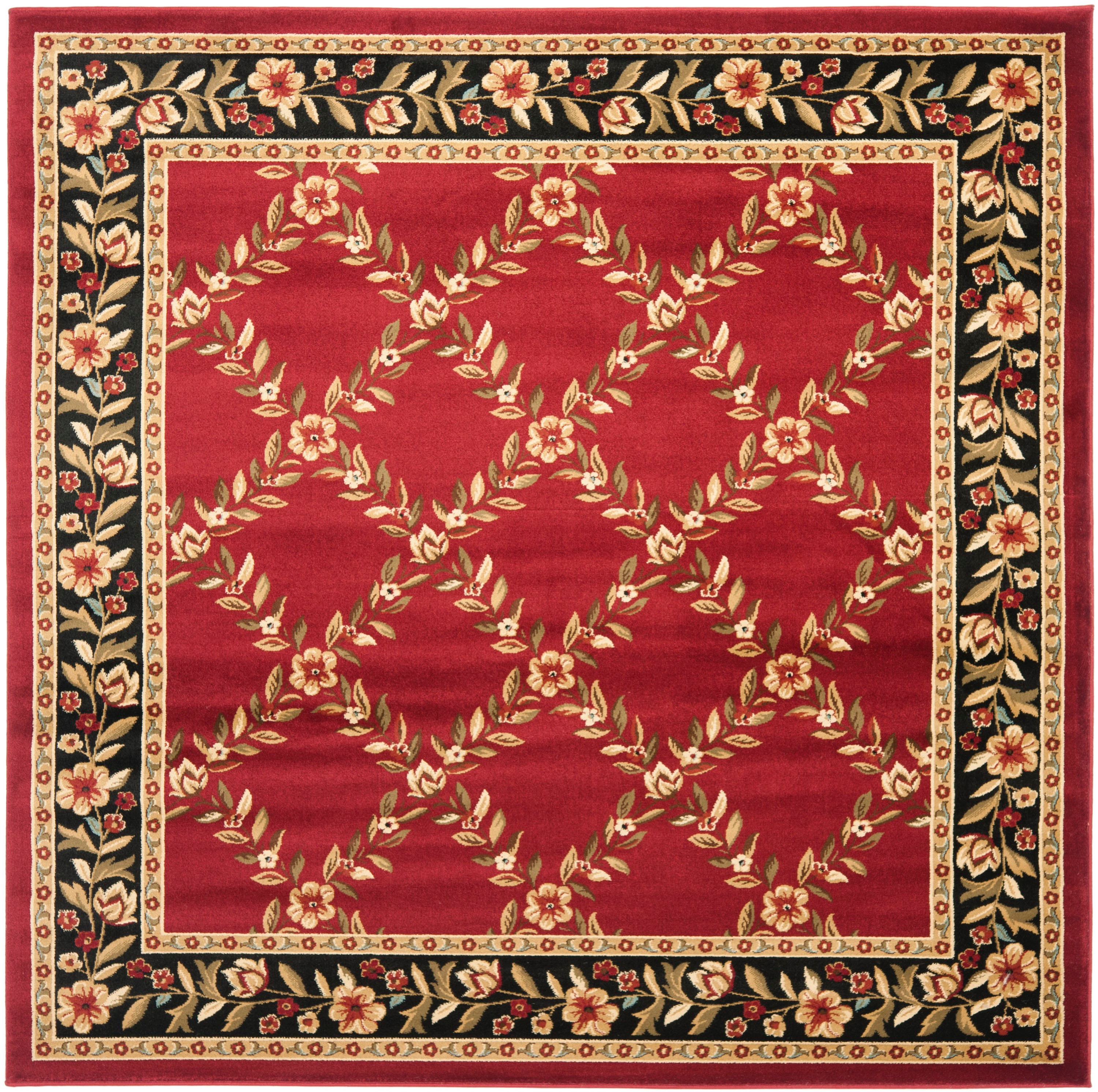 Safavieh Lyndhurst Open Floral 7 x 7 (ft) Loomed Polypropylene Red/Black Square Indoor Floral/Botanical Oriental Area rug