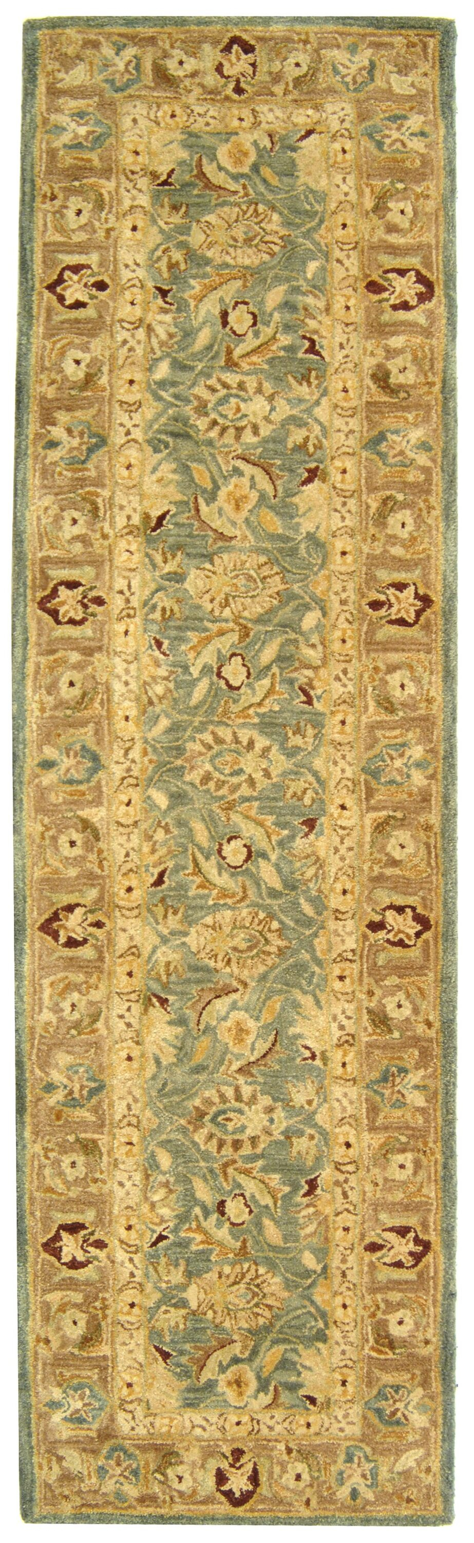 SAFAVIEH Anatolia Sophia Floral Wool Runner Rug, Teal Blue/Taupe, 2'3" x 8'