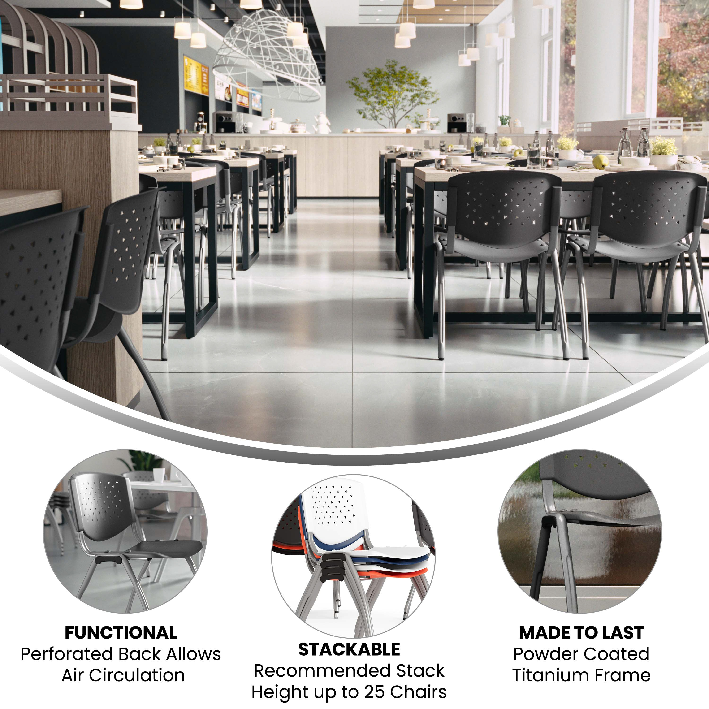 Flash Furniture HERCULES Series 5 Pack 880 lb. Capacity Gray Plastic Stack Chair with Titanium Gray Powder Coated Frame