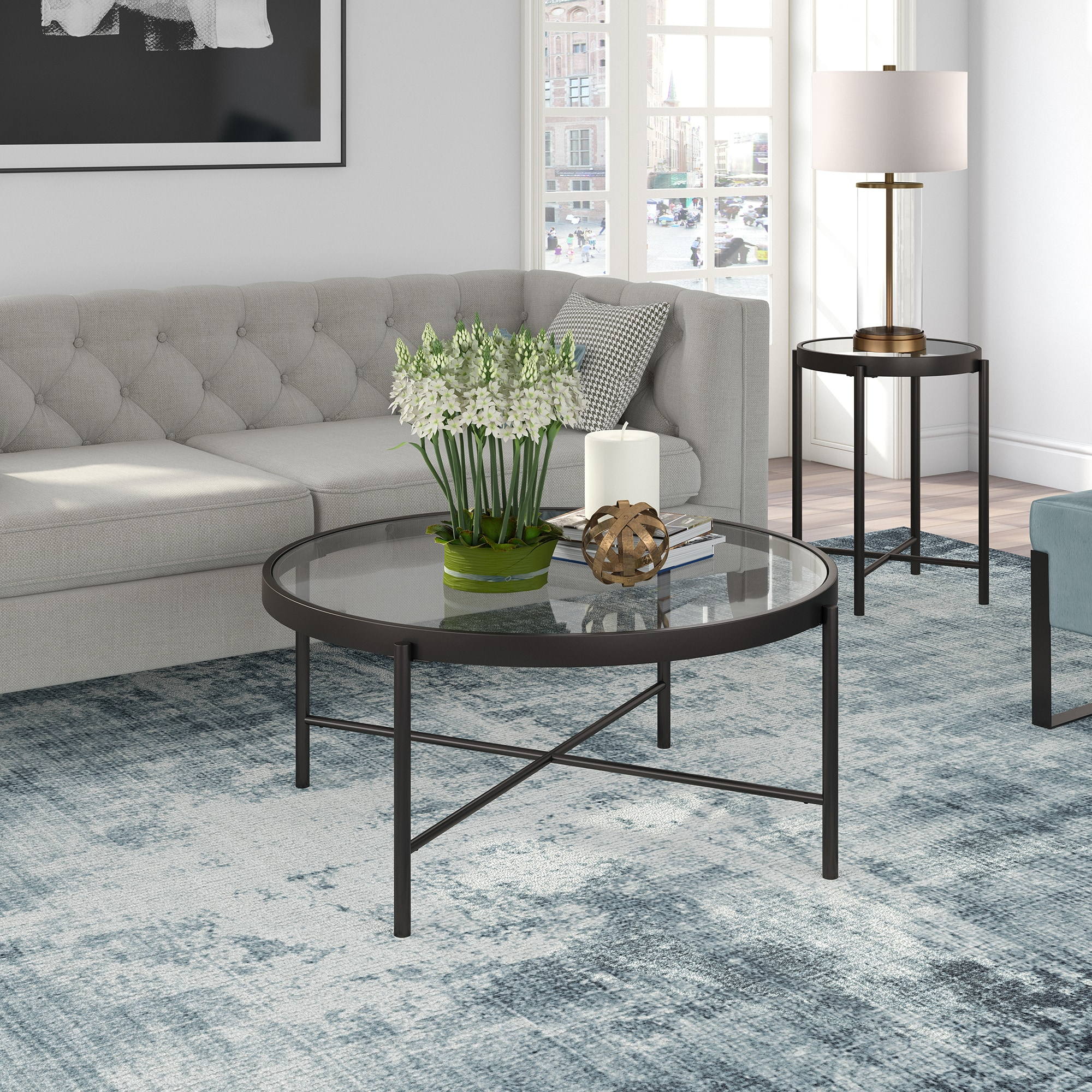 Evelyn&Zoe Duxbury 36" Wide Round Coffee Table, Blackened Bronze
